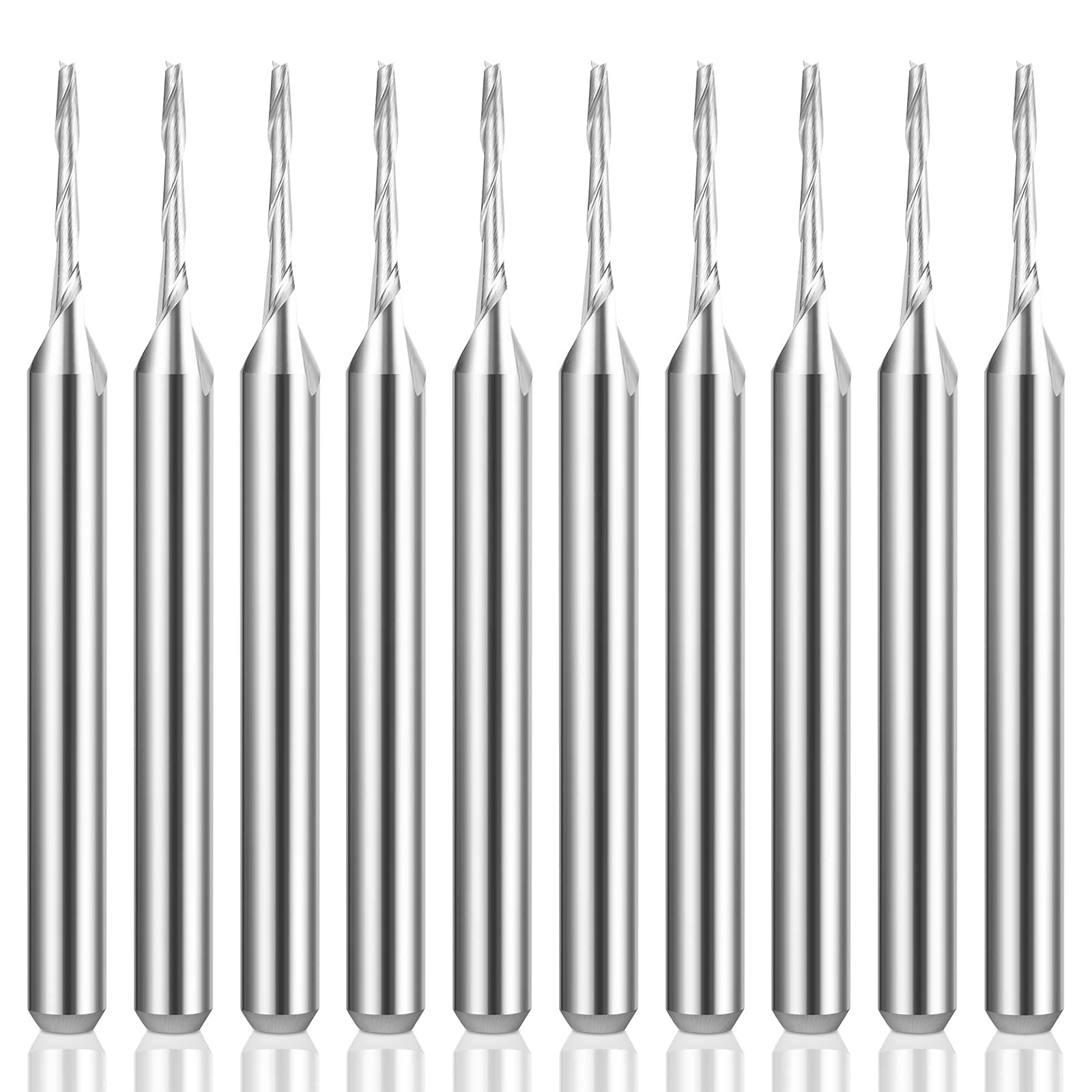 HQMaster CNC Router Bits 1/8" Shank CNC Bit End Mill Flat Nose Carbide Endmill Two Flute Spiral Upcut Milling Cutter Tool Set for Wood PVC MDF Hardwood 10Pcs (1.0mm)