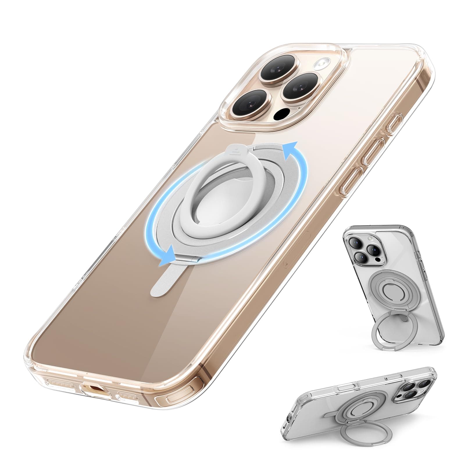 Design for iPhone 16 Pro Max Case, with 360° Rotatable Magnetic Stand & Finger Ring, Crystal Clear Phone Case for iPhone 16 Pro Max 6.9 inch 2024, Clear