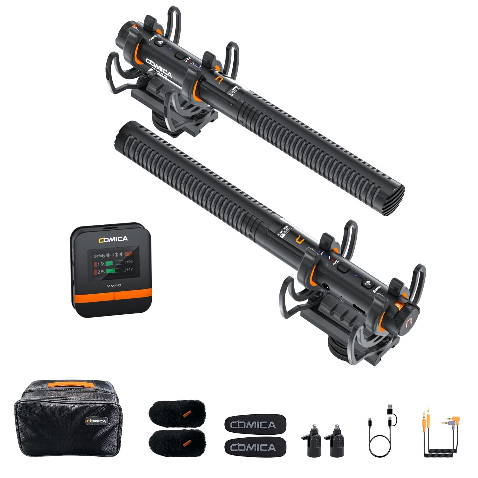 COMICA VM40 Wireless Shotgun Microphone with 32-bit Float Recording, 32GB Memory, 200M Range, Super Cardioid, Low Cut Filter, Camera Microphone for Filmmakers, Interview, Reporter(Combo)