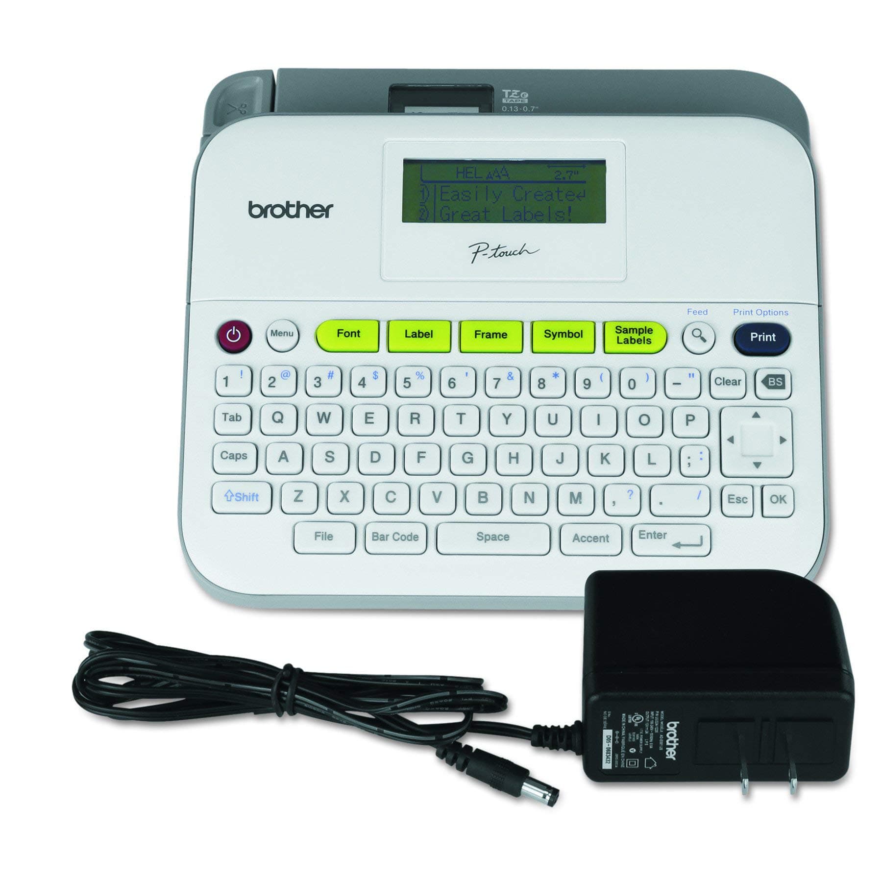 P-Touch Label Maker, Versatile Easy-to-Use Labeler, PTD400AD, AC Adapter, QWERTY Keyboard, Multiple Line Labeling, White