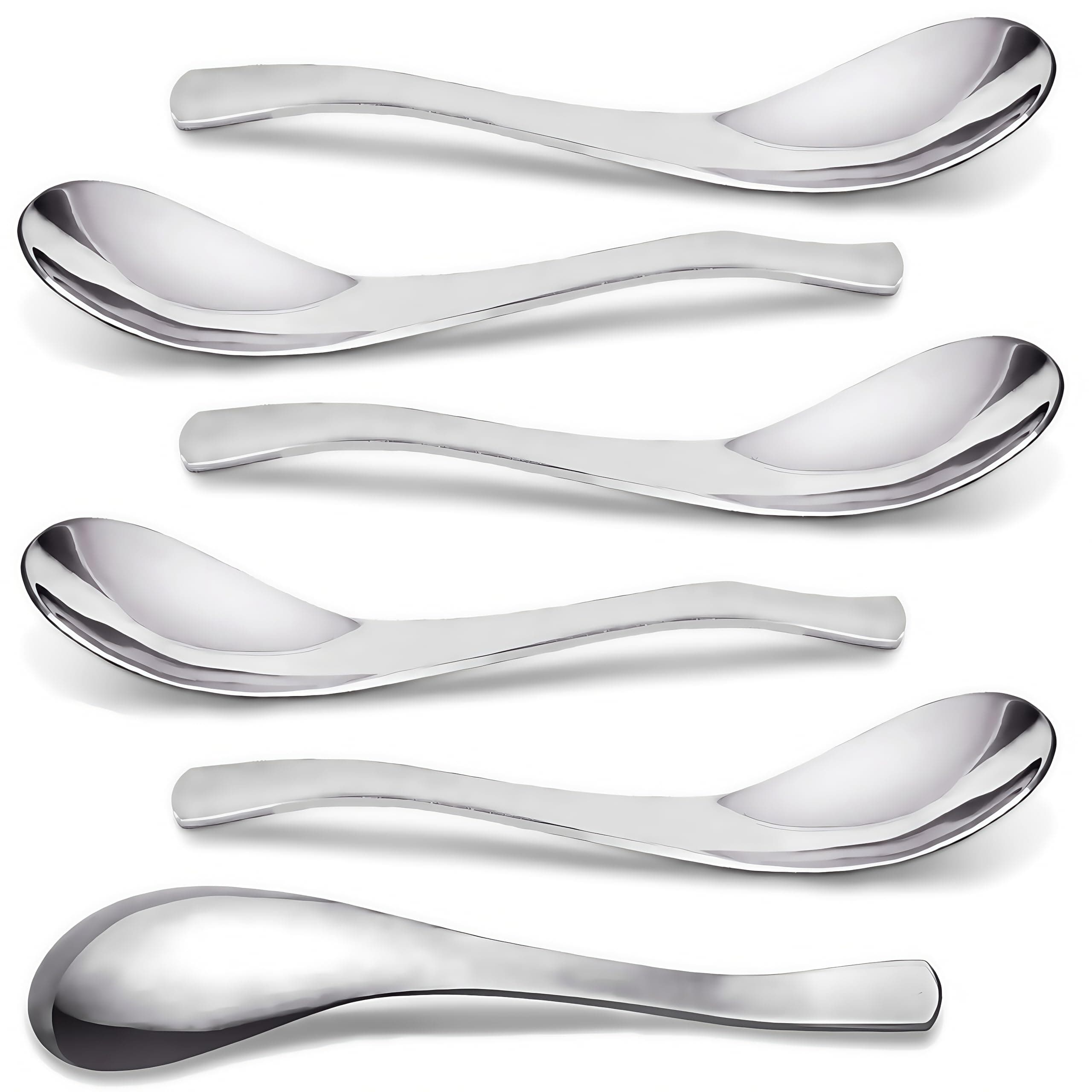 AOOSY Soup Spoons,Stainless Steel Korean Spoons Asian Soup Spoon, 6.3 Inches Heavy Duty Thick Short Handle Stainless Steel Ramen Spoon for Soup Cereals, Set of 6
