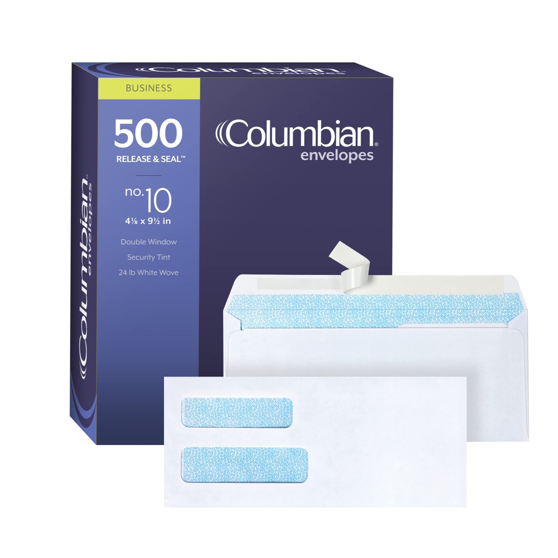 Columbian #10 Security Envelopes, 500 Pack, Double Window Self Seal Envelopes for Invoices, QuickBooks Checks and Business Mailings, 4-1/8 x 9-1/2 Inches, Durable 24 lb White Paper