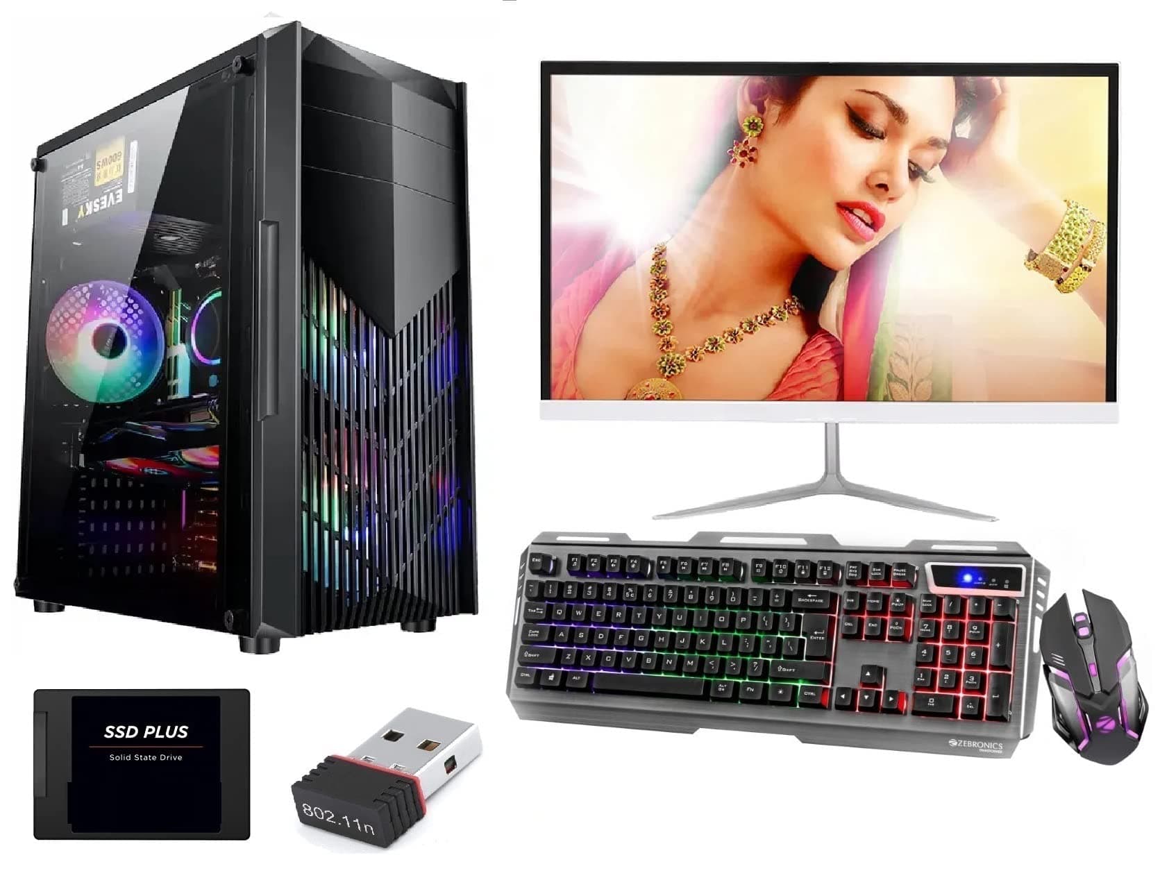 Zoonis Gaming Desktop Core i7 (Core i7 3770 processor/16 GB RAM/512GB SSD/Windows 10/GT 730 4GB ddr3 Graphic Card/WiFi /22 Inch LED Monitor Gaming Keyboard-Mouse