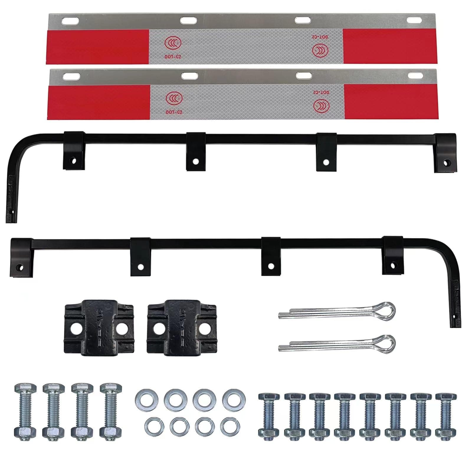 2 PCS Black Straight Bar Mud Flap Hanger Bracket Complete Kit & Aluminum Mud Flap Reflector Fender Reflective Tape Fit for Semi Trucks Trucks, Trailers, RVs and More