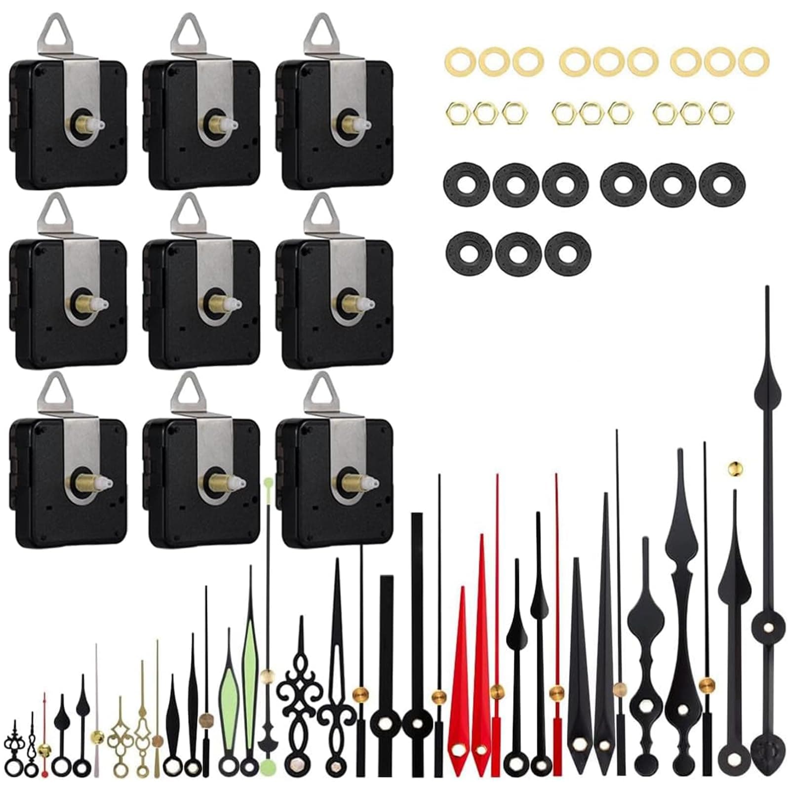 EMOON 9-Piece Clock Mechanism Replacement Kit with 12 Pack Hands, Silent Sweep Motor, Custom Clock