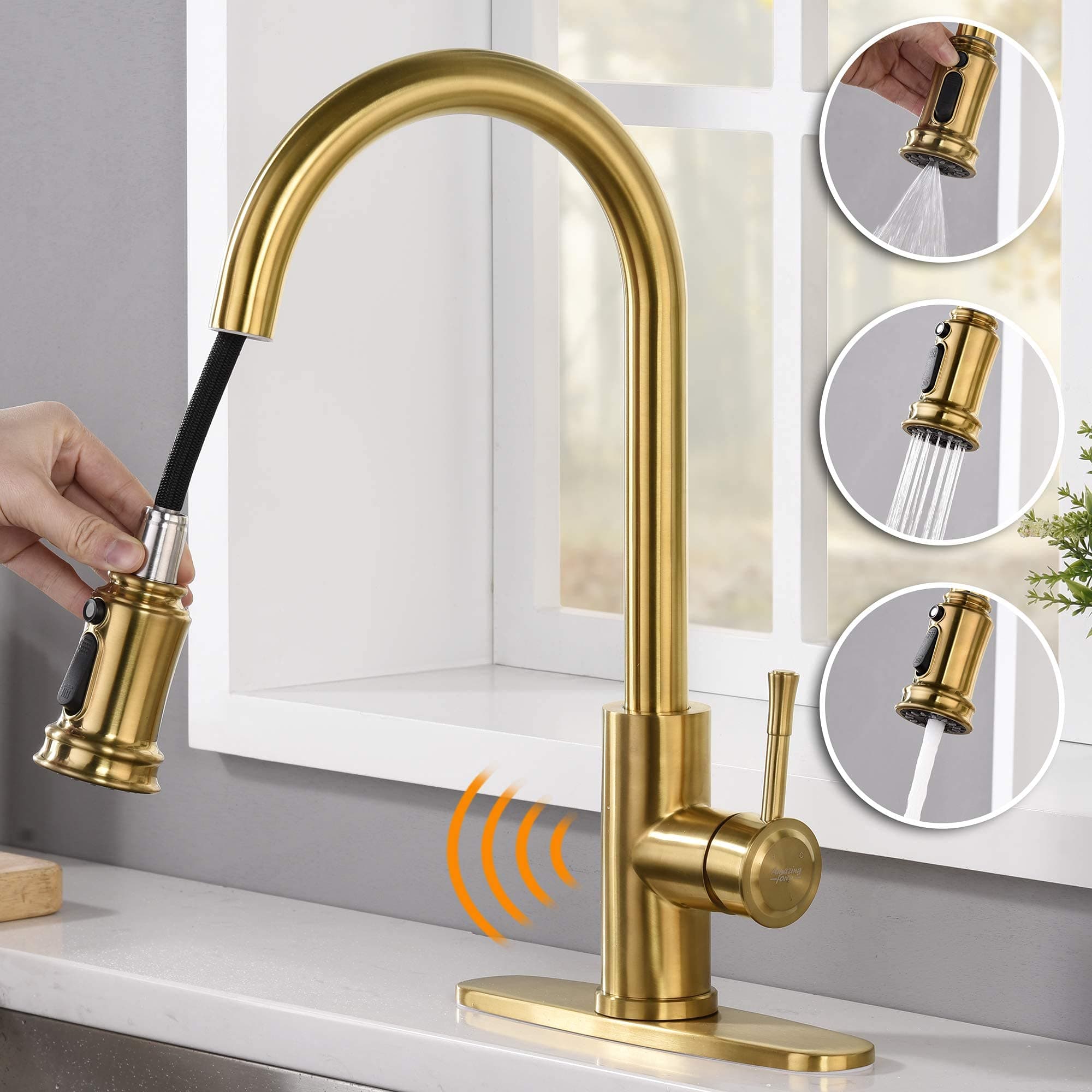Amazing Force Touchless Kitchen Faucet with 2 Modes Pull Down Sprayer, Single Handle Automatic Motion Sensor Kitchen Sink Faucet with Fingerprints Resistant, Chrome 1.8 GPM