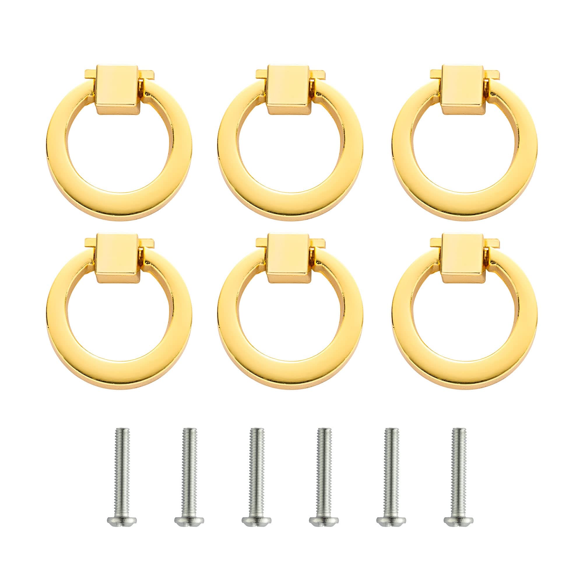 EOPER 6 Packs Round Ring Drawer Pulls Cupboard Cabinets Knobs Door Pull Handle Dresser Wardrobe Decoration, Gold