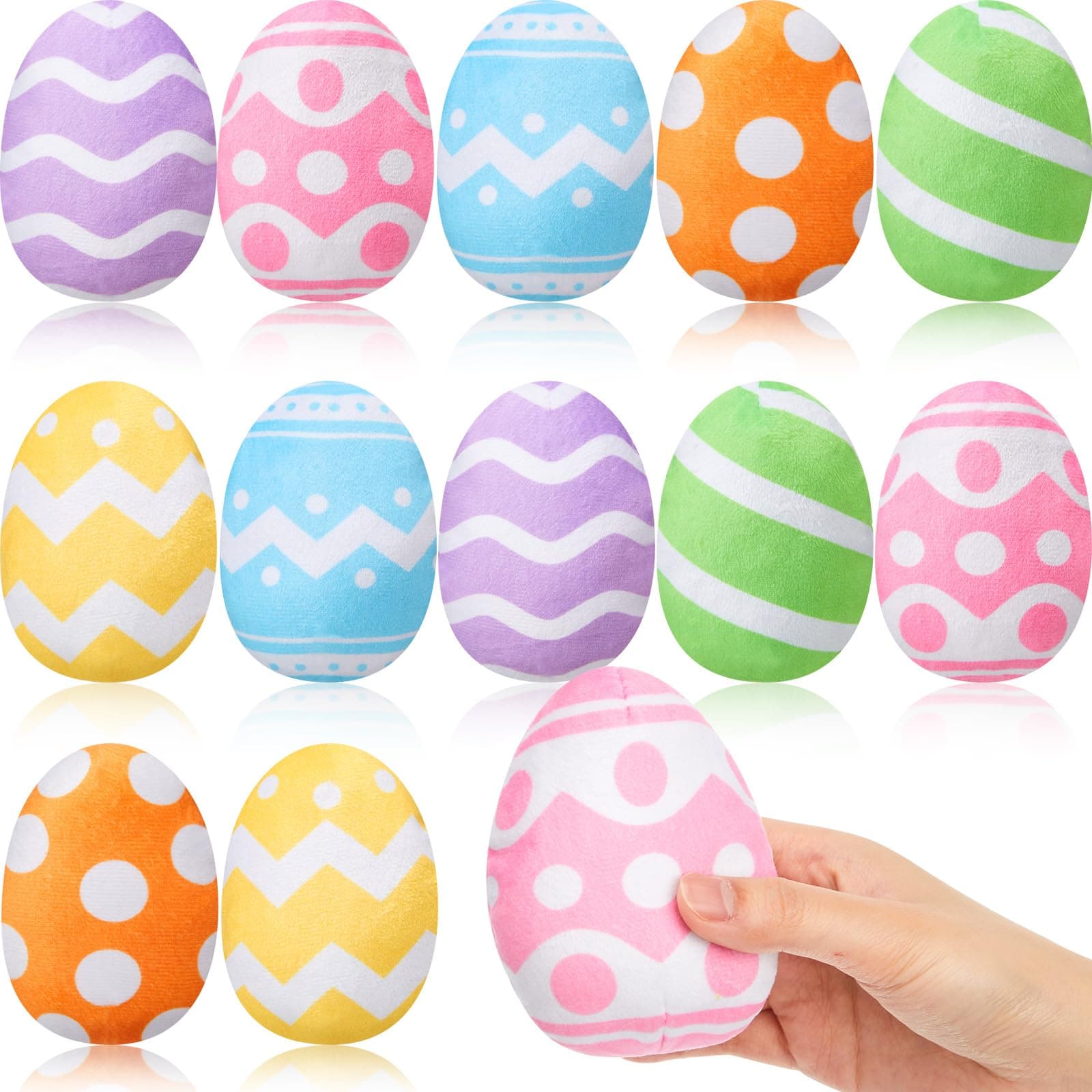 12 Pieces Easter Egg Plush Stuffed Different Patterns 4 Inch Easter Basket Stuffers Soft Stuffed Egg for Hunting Party Supplies Decoration
