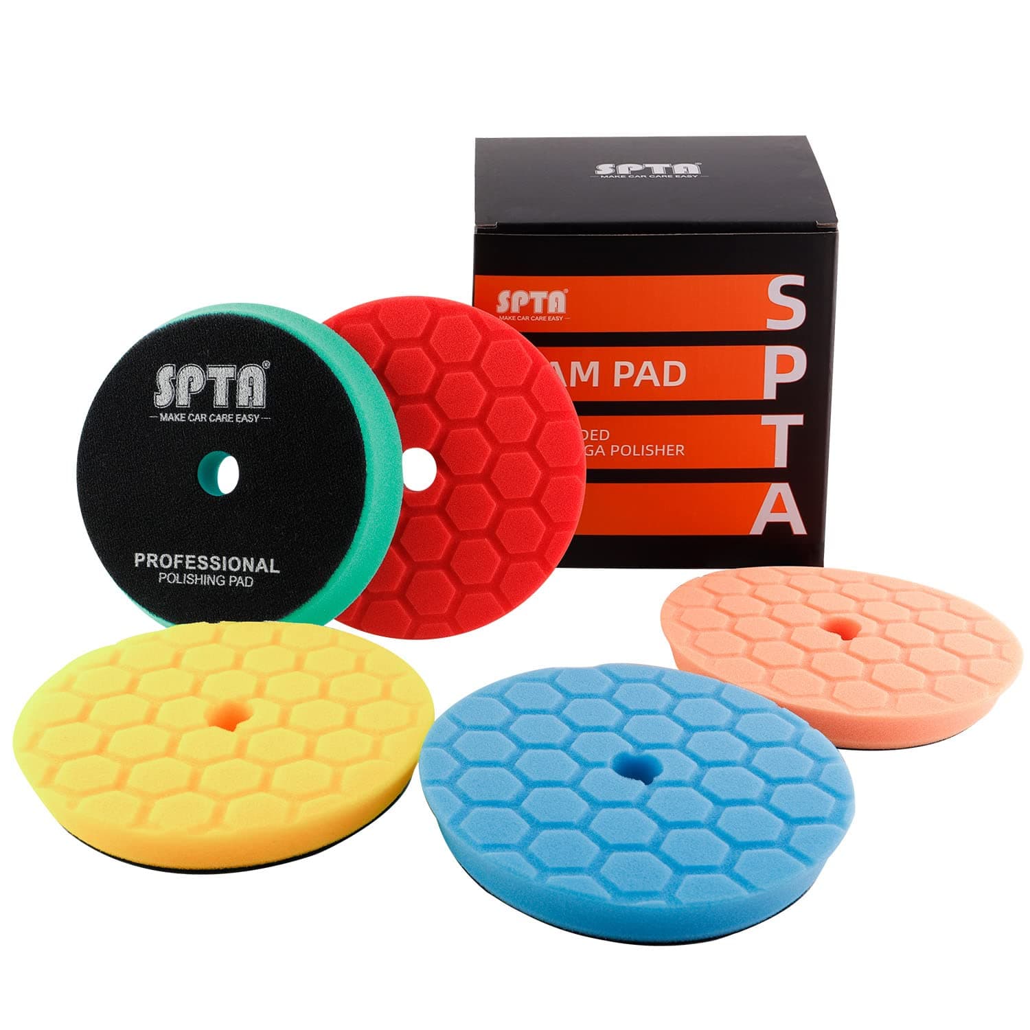 Hex-Logic Buffing Polishing Pads, SPTA 6.5Inch 150mm Face Foam Polishing Pads Buffing Pad Kit For 5.5Inch 125mm RO/DA Car Polisher Auto Motor Boat Polishing