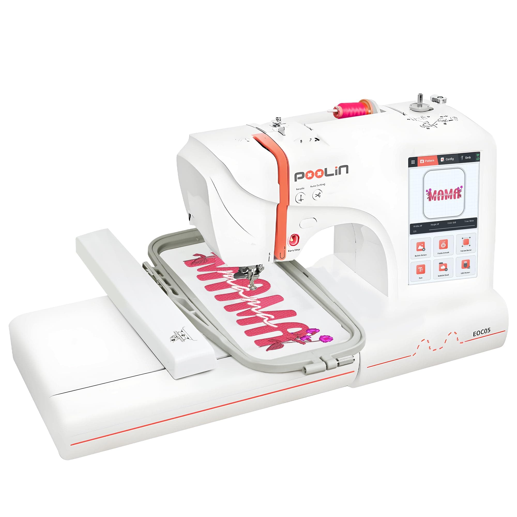 PooLin EOC05 Embroidery Machine for Beginners, Large 7" Touchscreen Easy to Use, 4"x9.25" Embroidery Area, WiFi Design Transfer Home DIY Machine for Learning and Personal Projects
