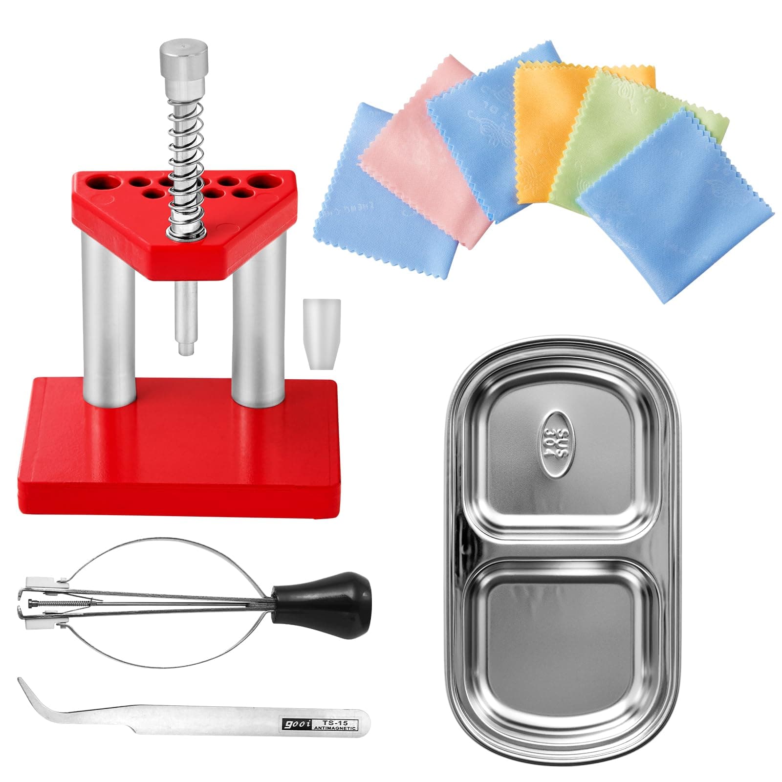 Watch Pullers Remover Lifter Puller Plunger Remover Set + 3pcs Cleaning Cloth + Tweezer + Metal Divided Plate
