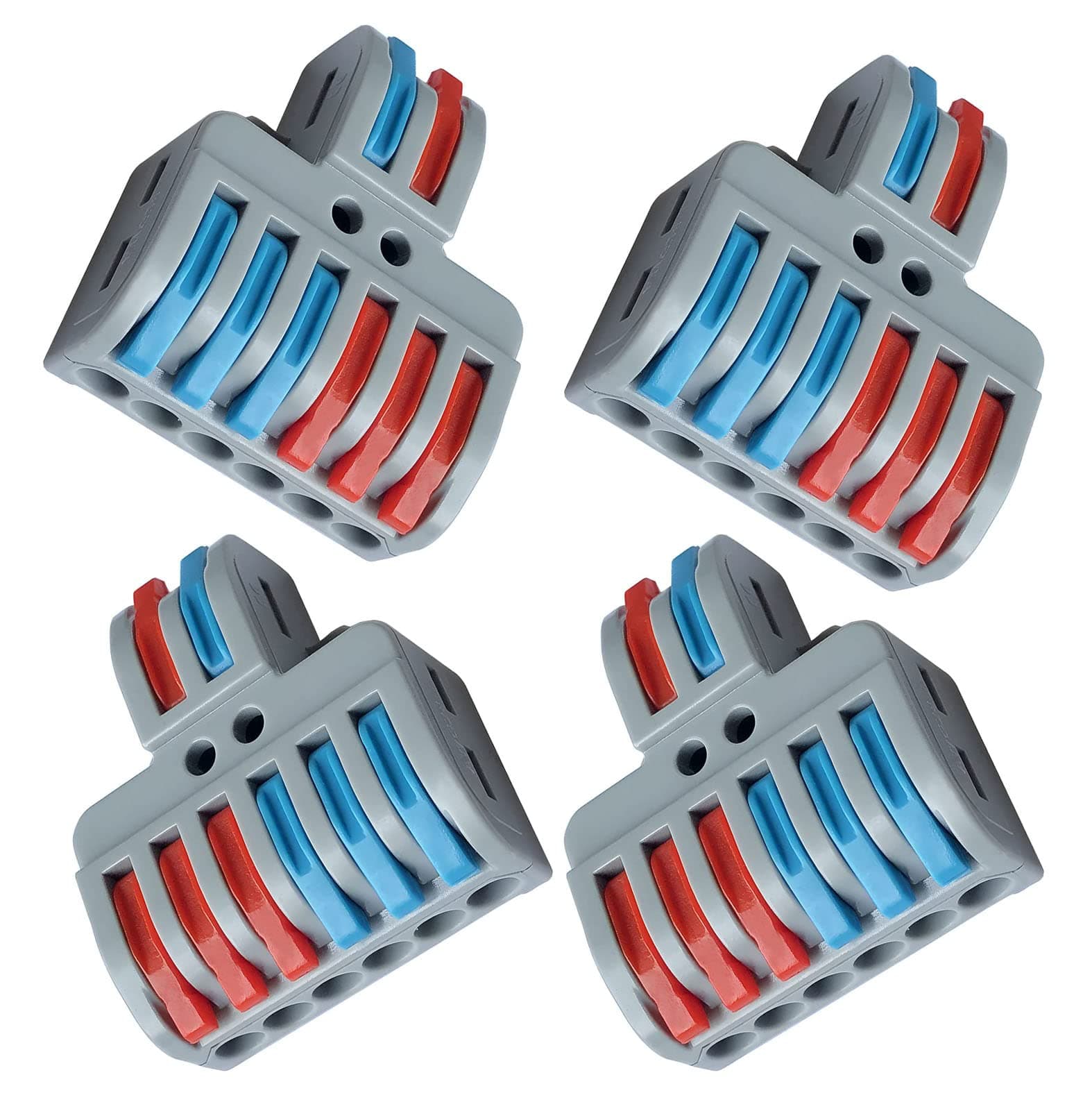 2 to 6 inline Electrical Connector - Quick Wire Connectors - Compact Assortment connector - terminal blocks connectors (4pcs, 2 to 6 inline, Multi)