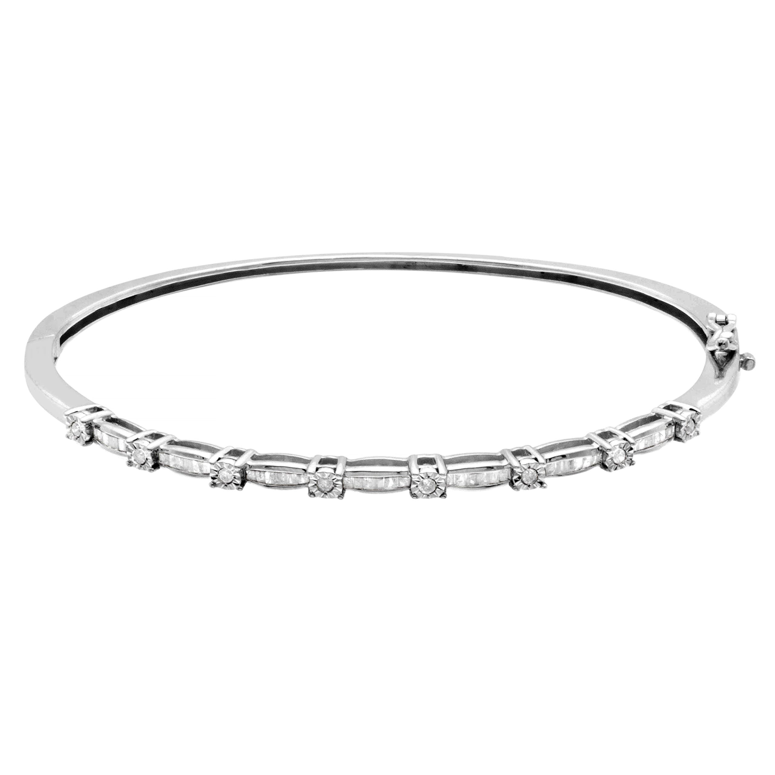Sterling Silver .50 CTTW Diamond Hinged Bangle