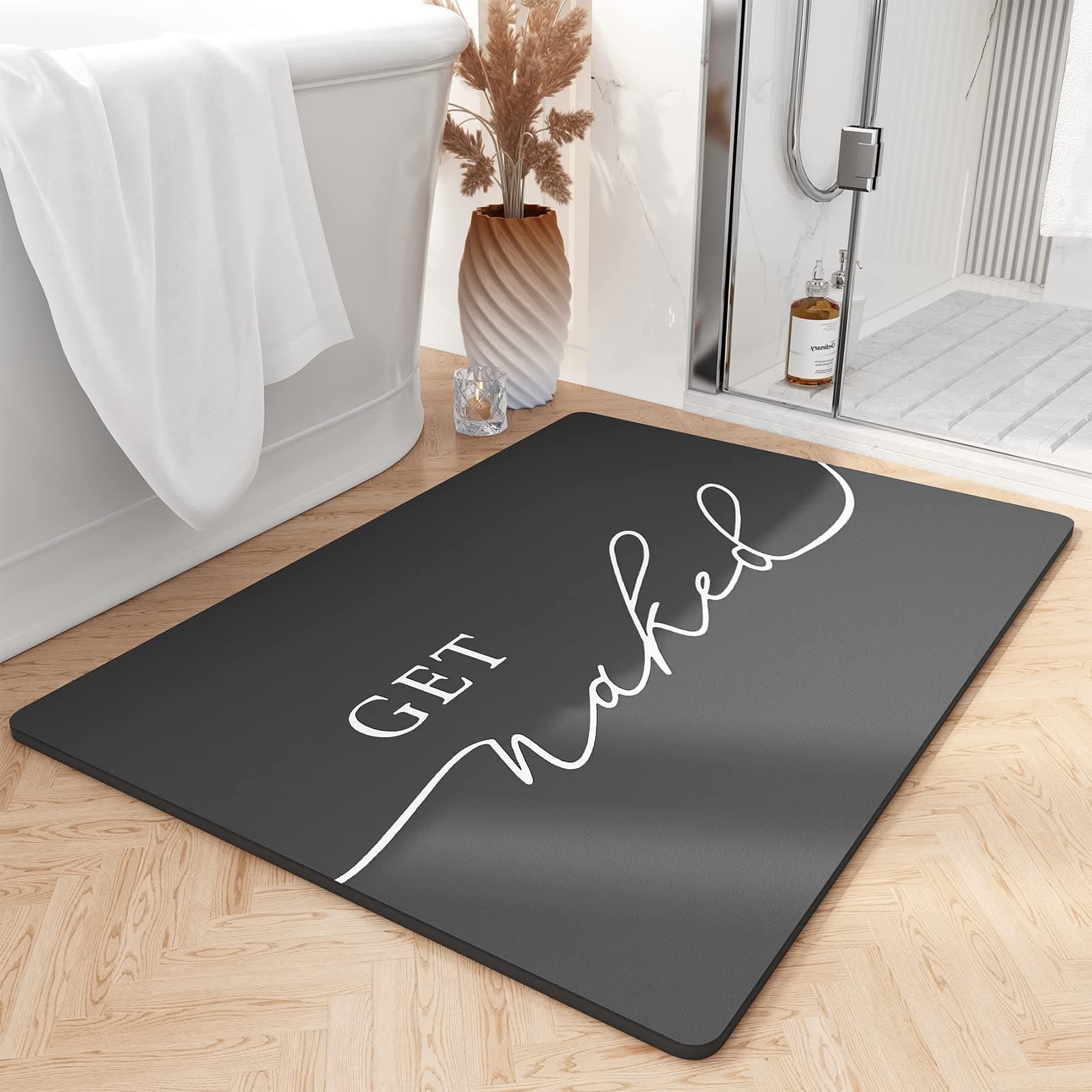 tchdio Bath Mat-Super Absorbent Quick Dry Bath Mats for Bathroom Floor Non Slip-Bathroom Mats with Rubber Backing-Ultra Thin Bathroom Rugs Fit Under Door, 17" x 24", Black