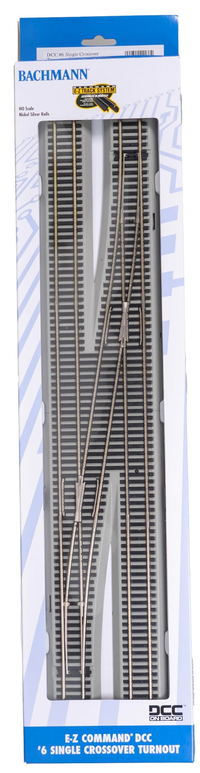 Trains - E-Z COMMAND DCC EQUIPPED #6 SINGLE CROSSOVER TURNOUT - RIGHT - NICKEL SILVER E-Z TRACK With Grey Roadbed - HO Scale