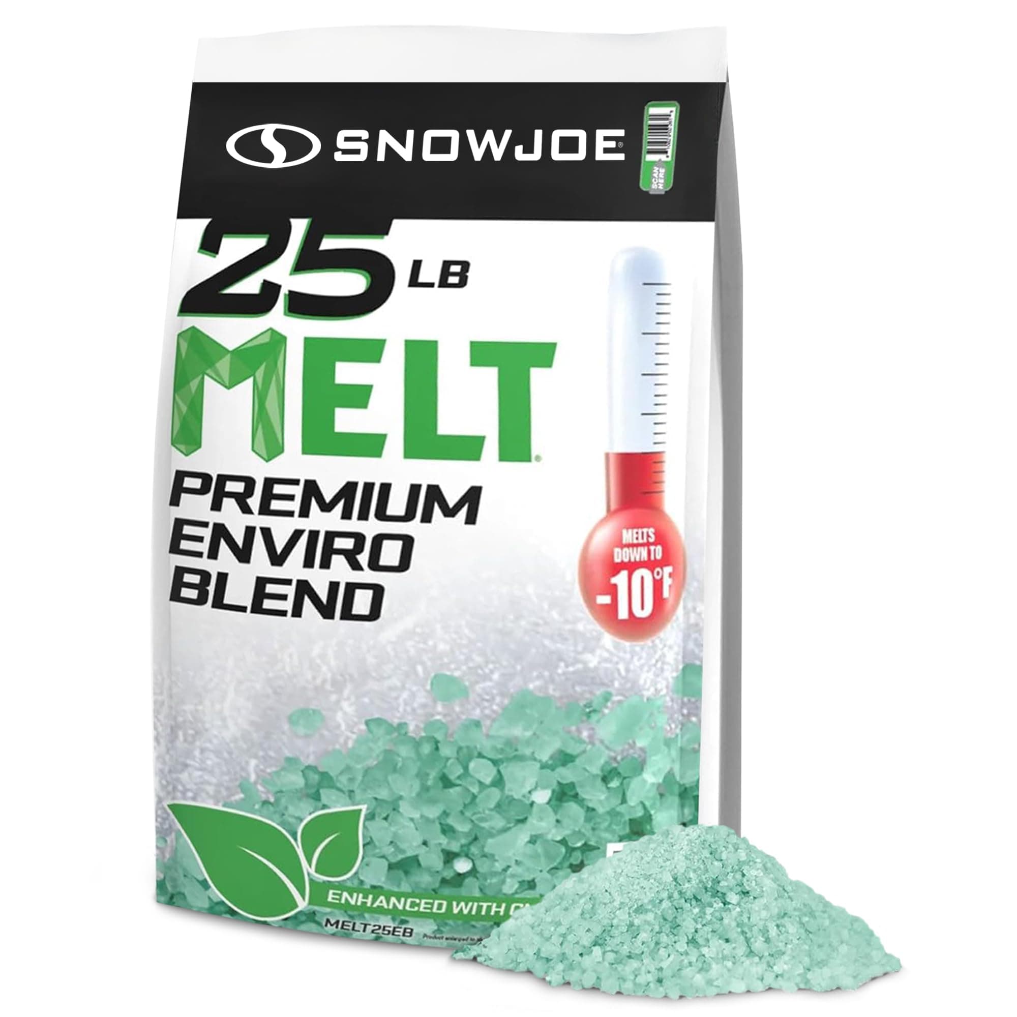 Snow Joe Premium Enviro Blend Ice Melt, Green-Coated Deicer Crystals - Safer Melter for Vegetation, Concrete & Metals w/Anti-Corrosion Calcium Magnesium Acetate - 25 lb