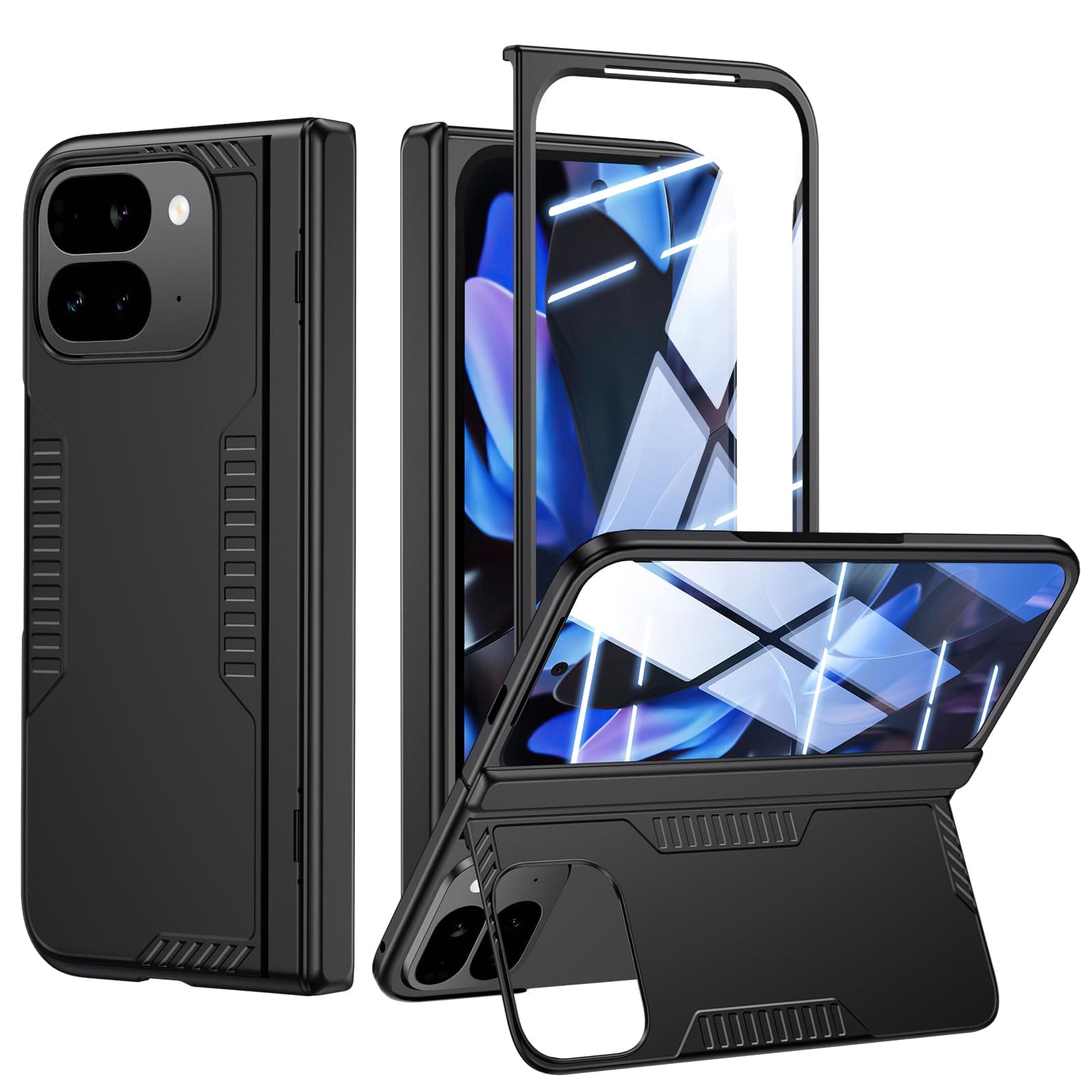 for Google Pixel-9-Pro Fold Case: Slim Hinge Stand Case with Screen Protector - Support Wireless Charging - Soft Protective Phone Cover for Google Pixel 9Pro Fold (Black)