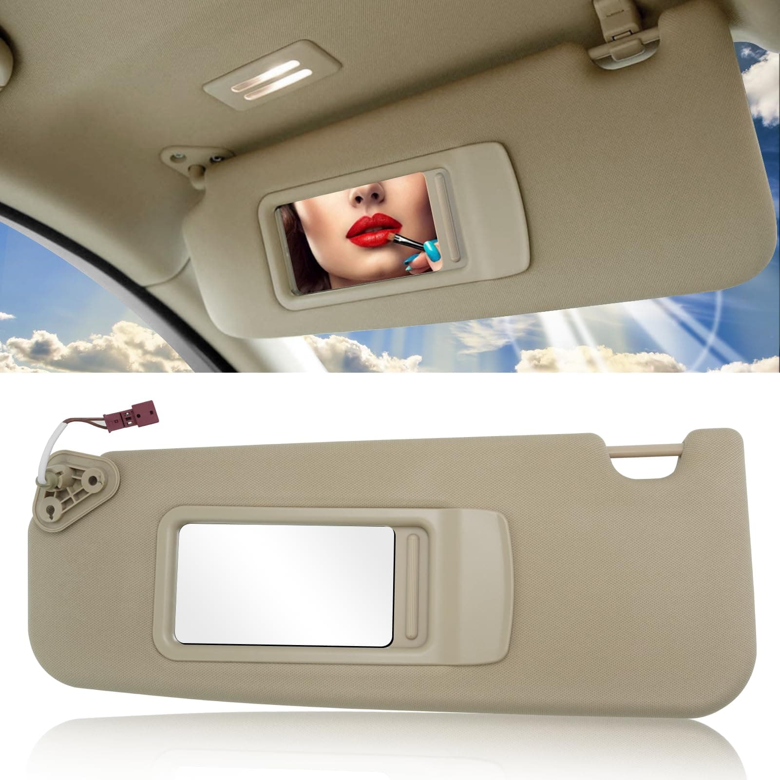 Jaronx Compatible with BMW Sun Visor for 3 Series E90 Sedan E91 Touring 2005-2011/ X1 E84, Left Driver Side Sunvisor Replacement with Mirror for BMW E90/E91/E84, 51167252009 (Beige, Left)