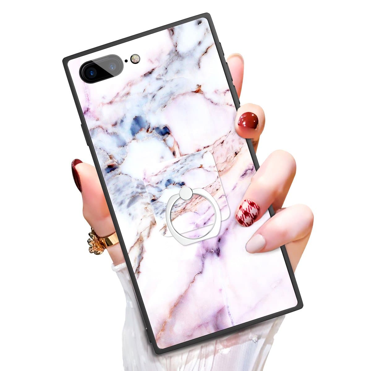 Someseed Case for iPhone 7 Plus iPhone 8 Plus Case with Kickstand Pink Marble Cover Case with 360 Degree Ring Holder Anti Scratch Durable Full Protective for iPhone 7 Plus/iPhone 8 Plus 5.5"