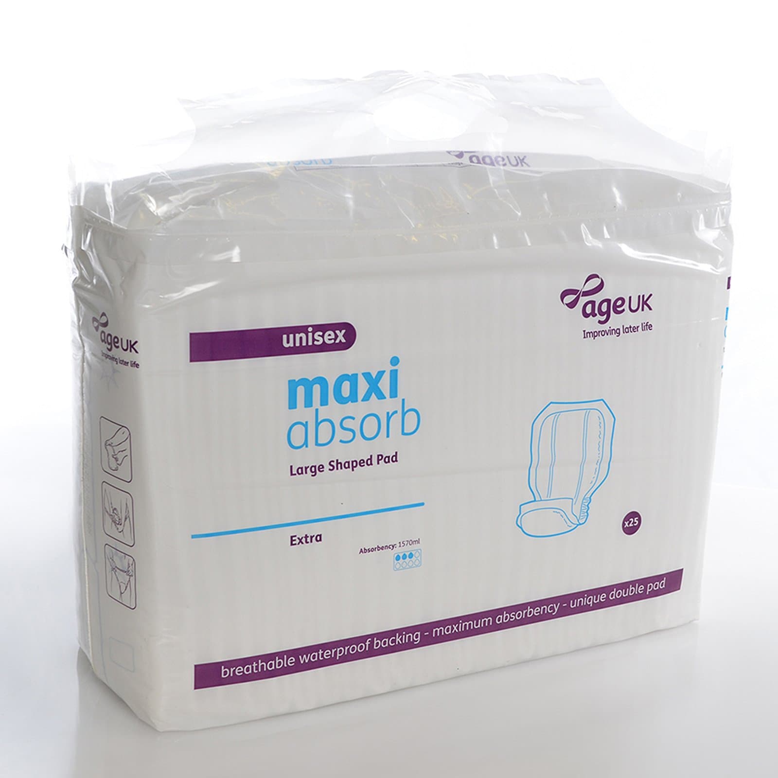 ***Bulk Saving*** Age UK MASP011 Extra Maxi Absorb Large Shaped Pad Pack of 100 Incontinence aid