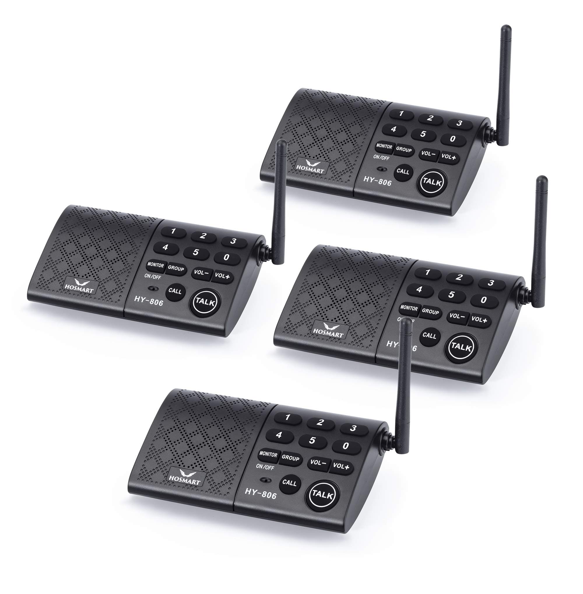 Hosmart 1/2 Mile Wireless Intercom System Long Range 6-Channel Security Wireless Intercom System for Home or Office (2019 New Version)[4 Stations Black]