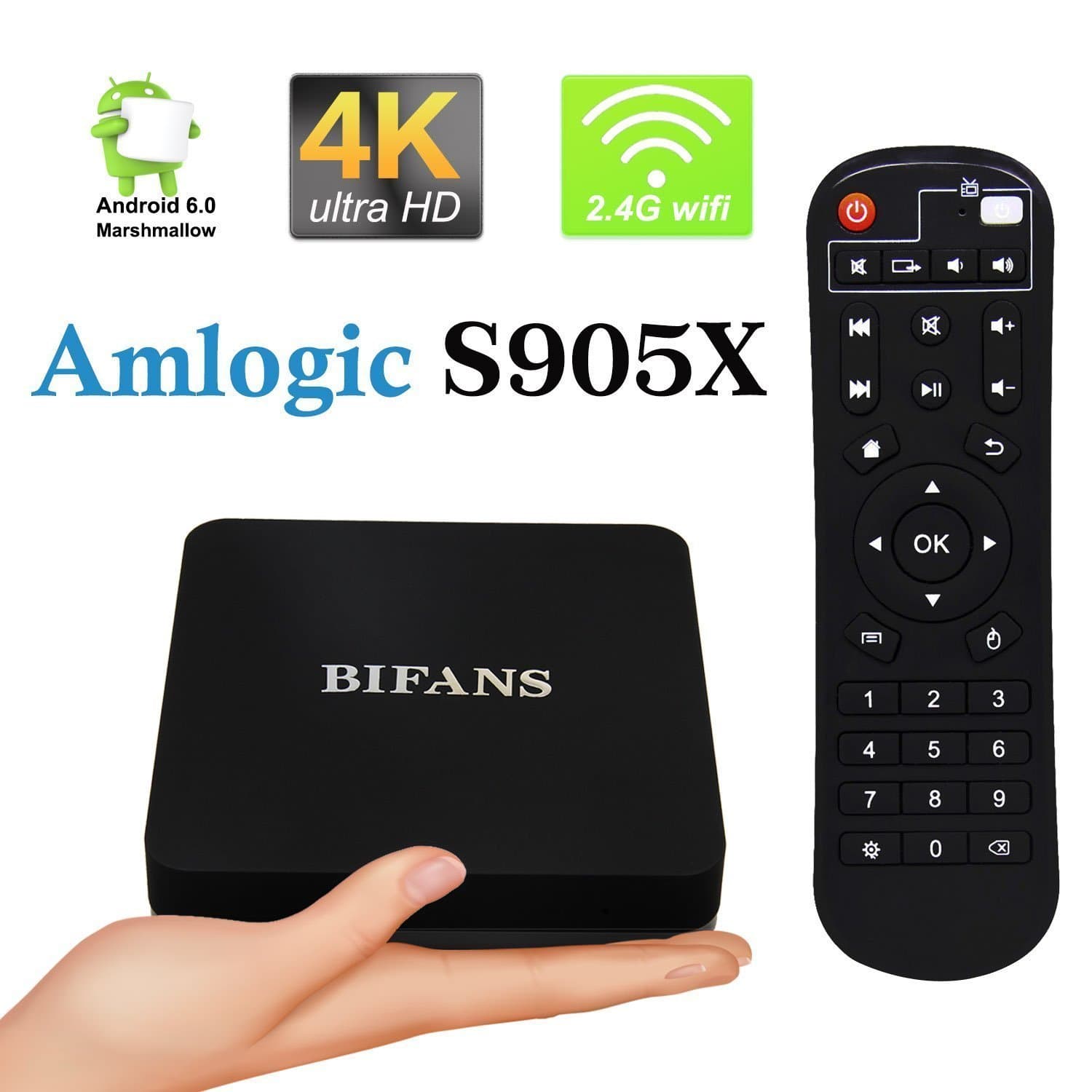BIFANS P5X Amlogic S905X 64Bit Quad-Core, Android6.0 Smart TV Box,1G RAM/8G ROM, 4K Ultra HD Dual-Bland with WIFI Ethernet