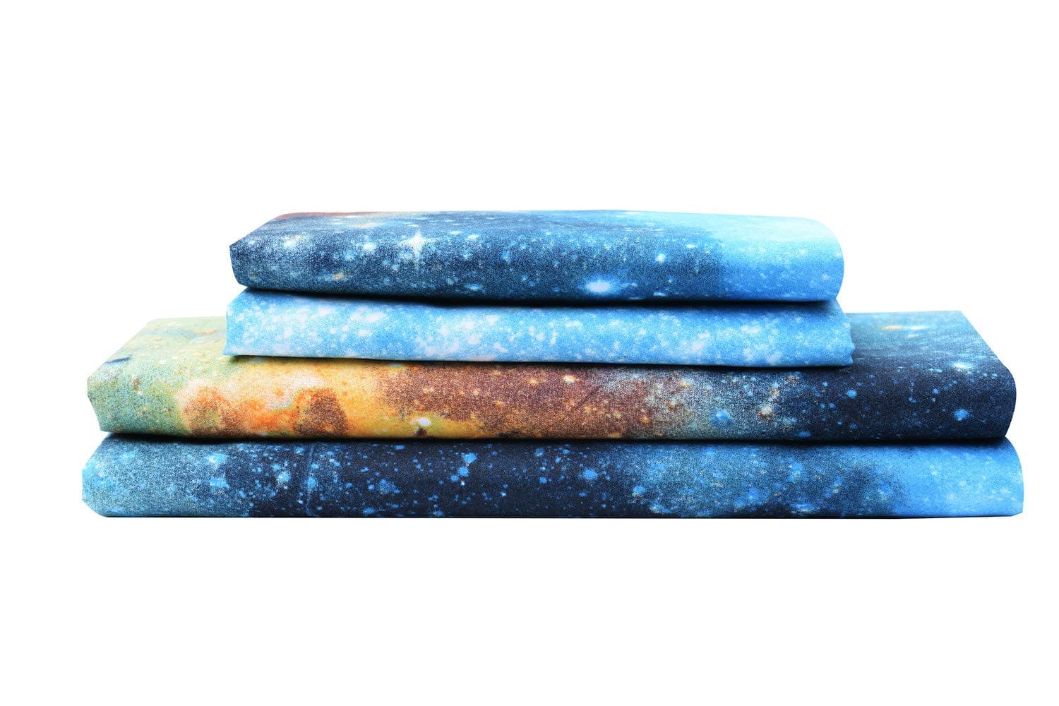 Bedlifes Galaxy Outer Space Sheet Set, Galaxy Themed, 3 pcs Including Flat Sheet, Fitted Sheet, and 1 Pillowcase (Blue Twin)