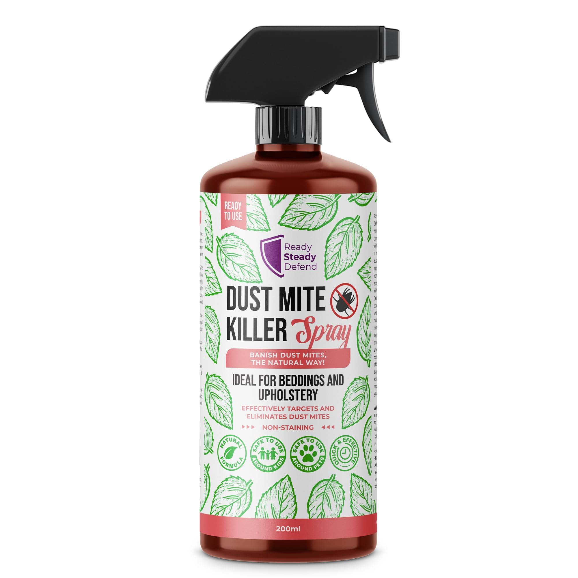 Dust Mite Killer Spray 200ml | Plant-Based Polymer Formula for Bedding, Mattresses & Upholstery | Helps Target & Eliminate Dust Mites | Non-Staining Treatment for Home Allergies