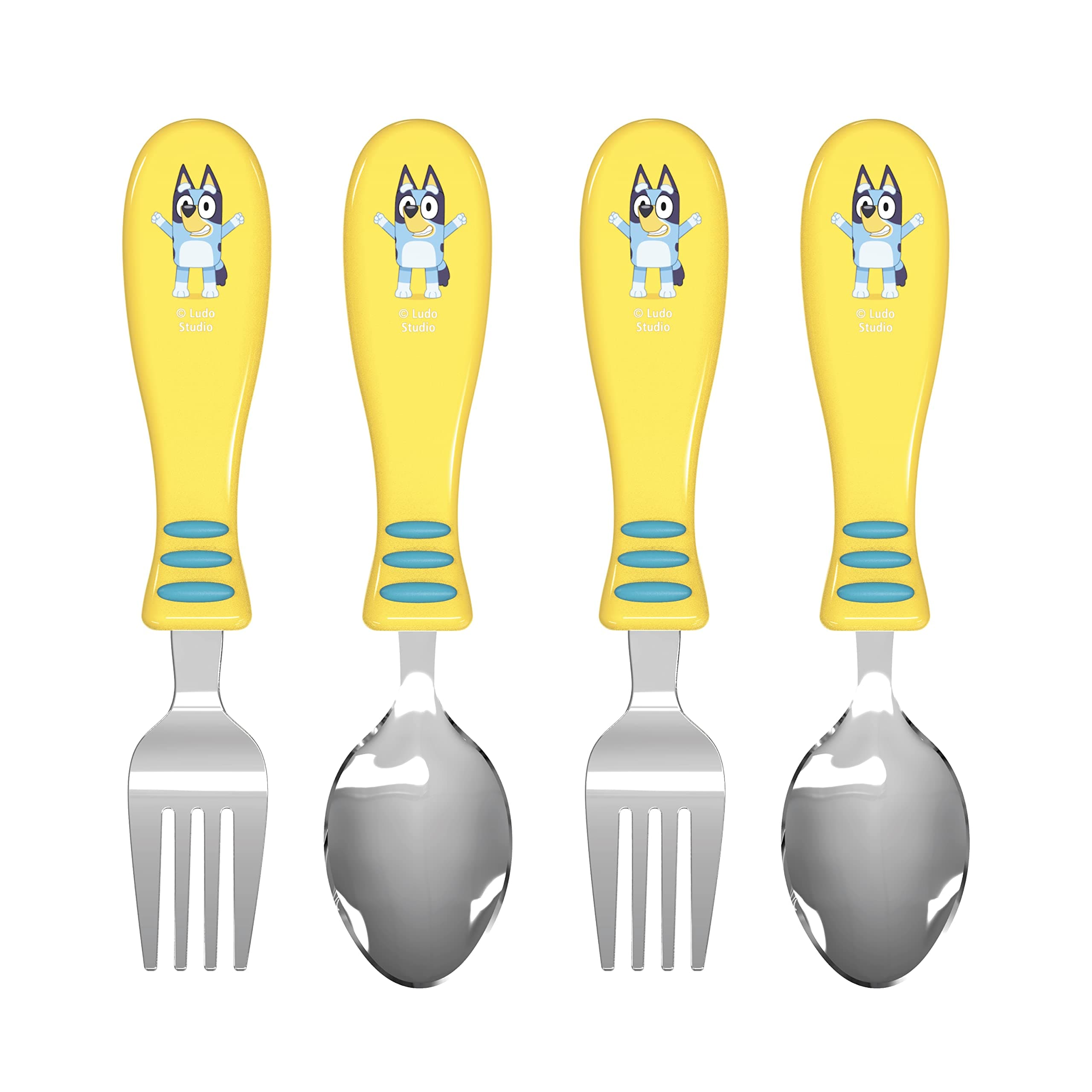 Bluey Kid Flatware Set with Fun Character Art on Both Utensils, Non Slip Fork and Spoon Set is Perfect for Encouraging Picky Eaters to Finish Their Plates (2 pk, BPA-Free)