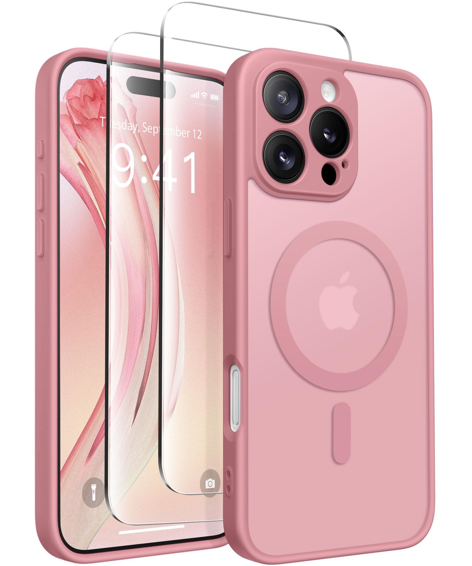 CAPRARO Magnetic Compatible with iPhone 16 Pro Max Case, Upgraded [Full Camera Protection] [Compatible with MagSafe] Protective Translucent Matte Women Phone Case Cover, Apricot Pollen