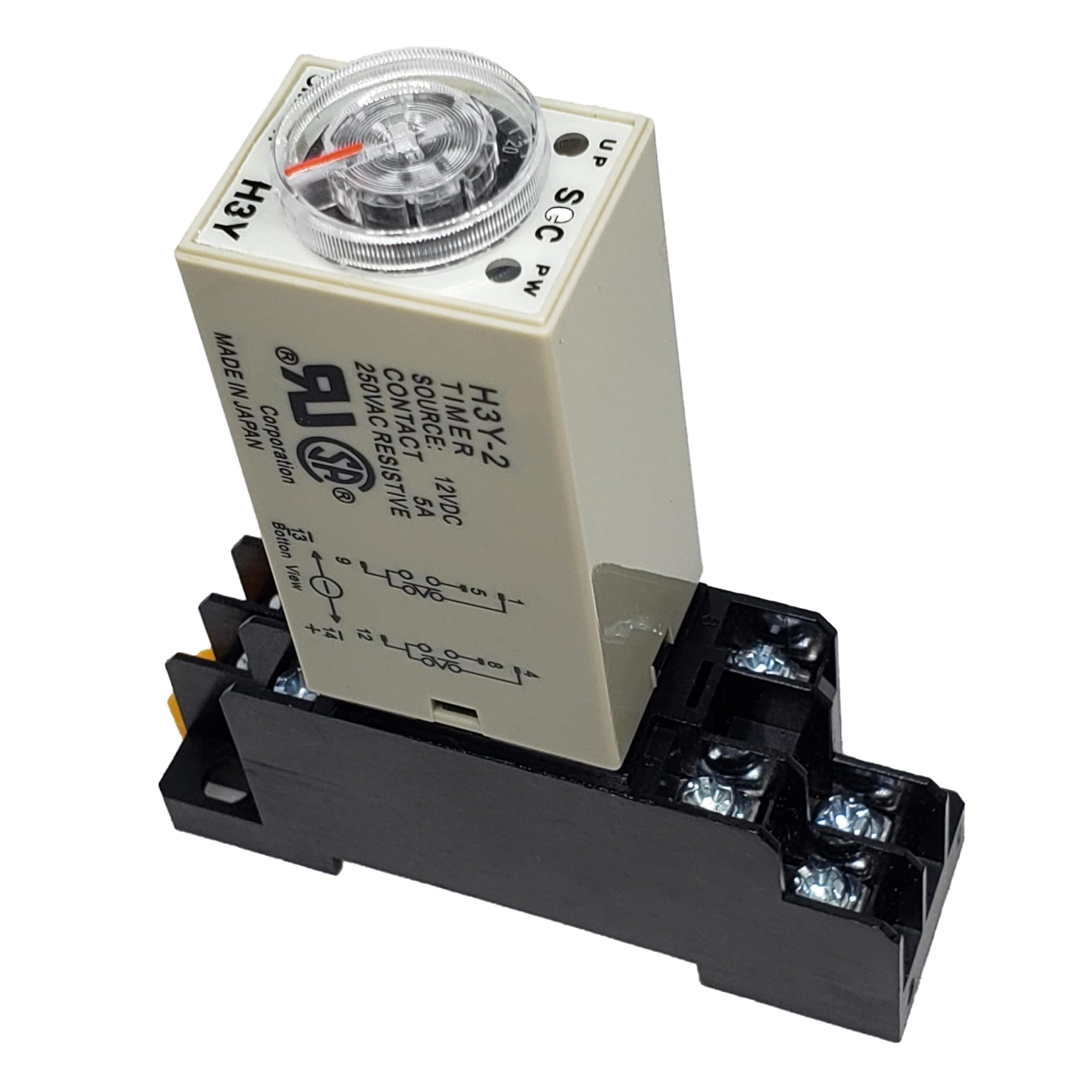 DC 12V Delay Timer Time Relay DPDT 0-60S Second and Base Socket H3Y-2 (DC 12V)