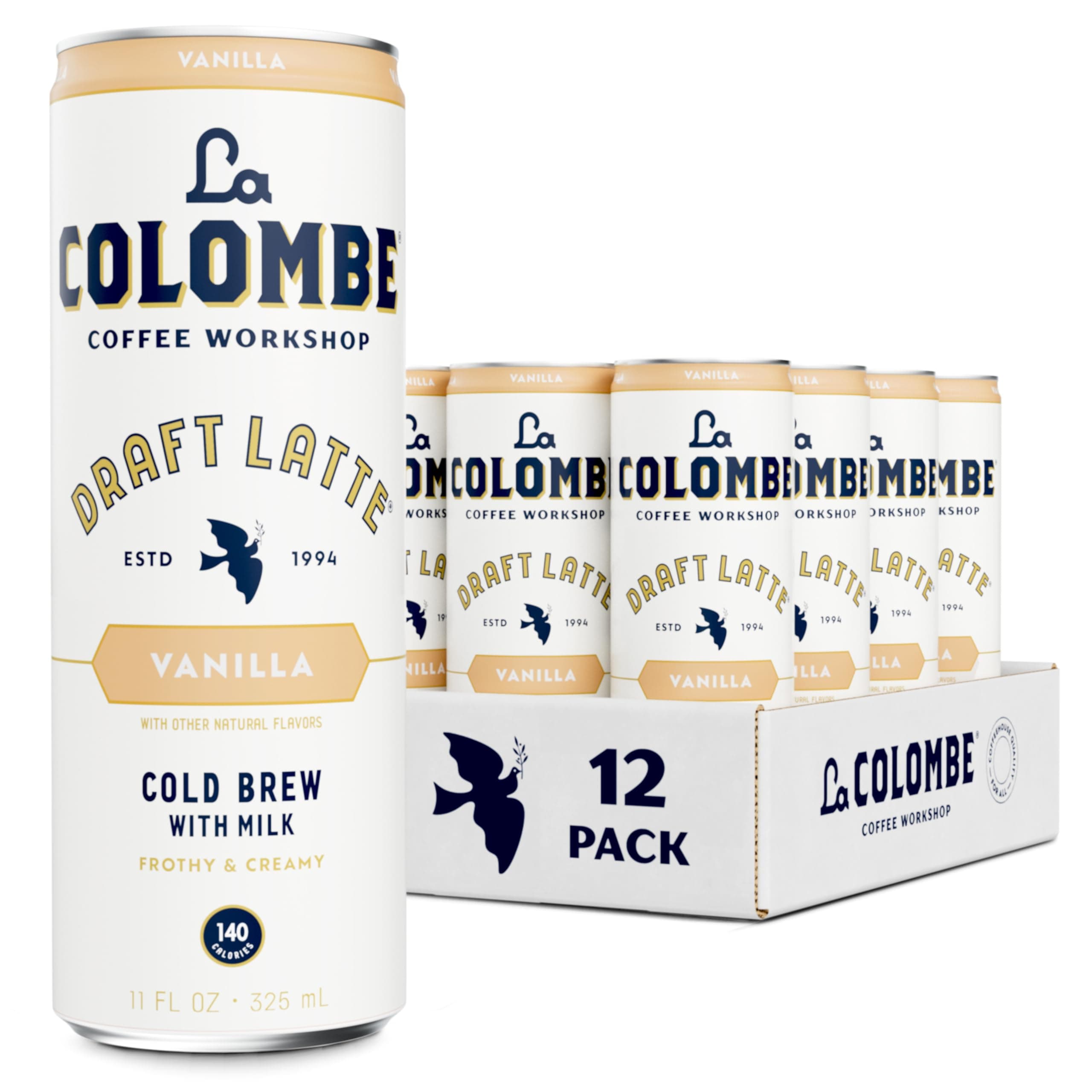 La Colombe Coffee, Vanilla Draft Latte, 11 fl oz Cans (Pack of 12), Coffeehouse Quality Cold Brew, Specialty Grade Coffee Beans, Ready-to-Drink On-the-Go