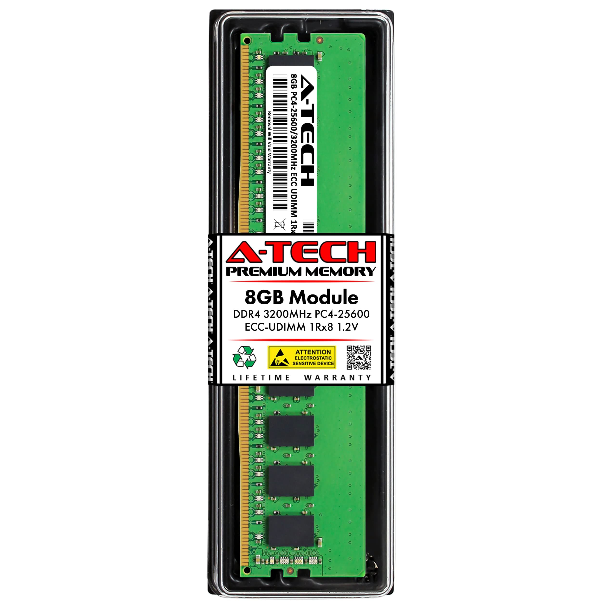 A-Tech Server 8GB DDR4 3200MHz PC4-25600 ECC UDIMM 1Rx8 Single Rank 1.2V ECC Unbuffered DIMM 288-Pin Server & Workstation RAM Memory Upgrade Module (A-Tech Enterprise Series)