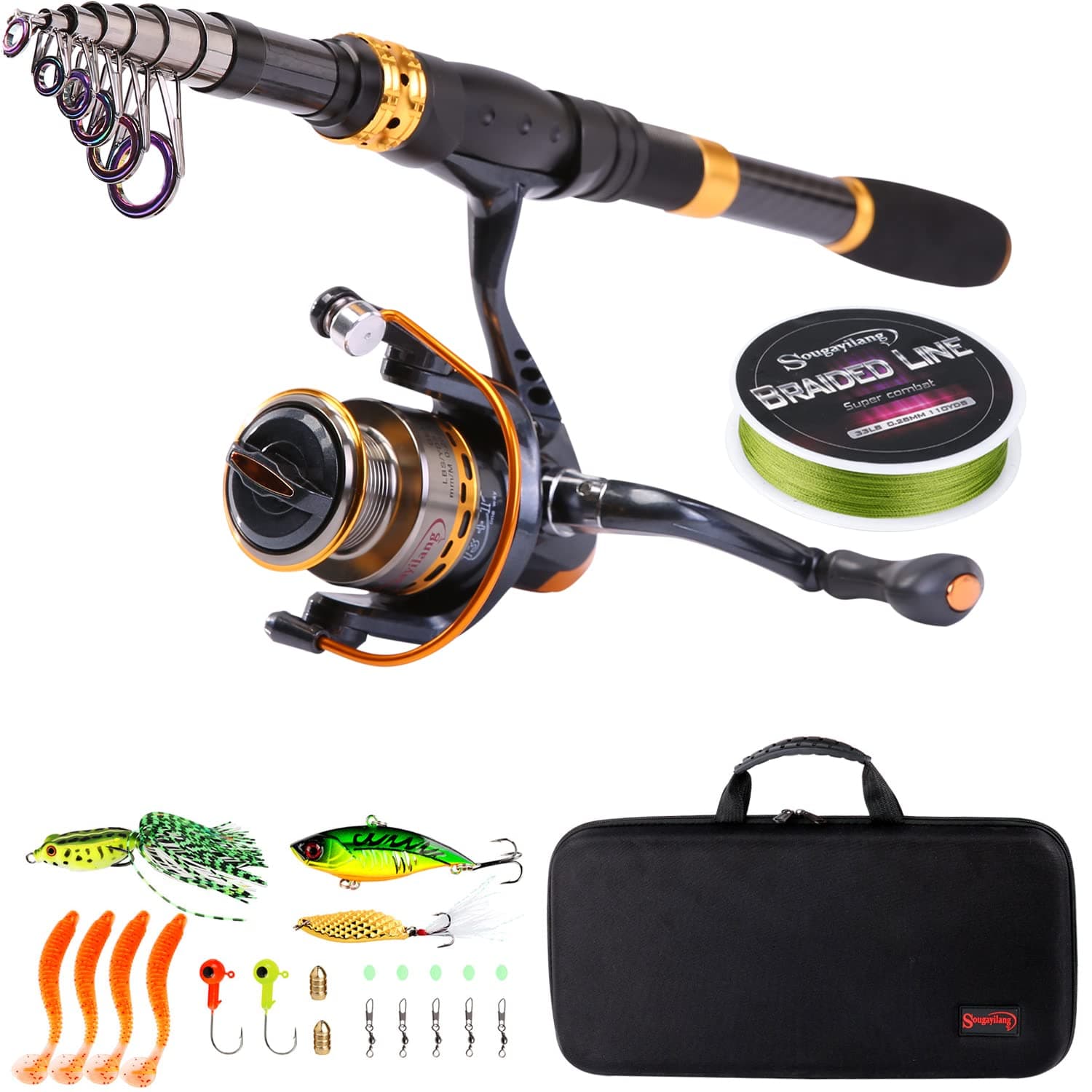 Sougayilang Fishing Rod Reel Combos Carbon Fiber Telescopic Fishing pole