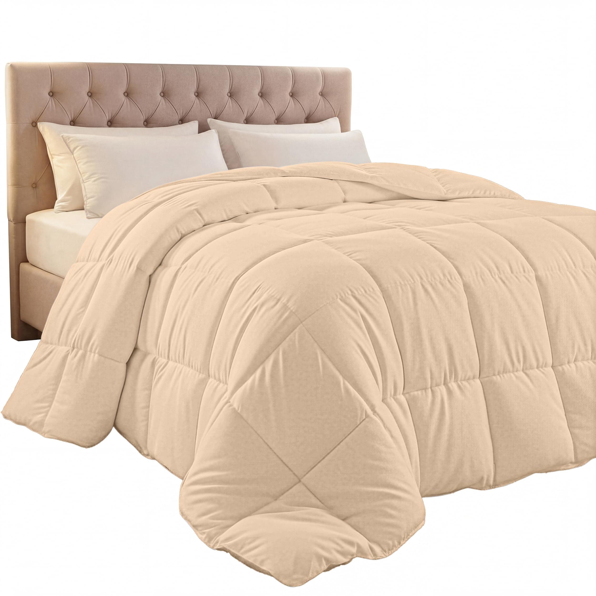Comforter Duvet Insert, Quilted Comforter with Corner Tabs, Box Stitched Down Alternative Comforters Queen Size (Beige)