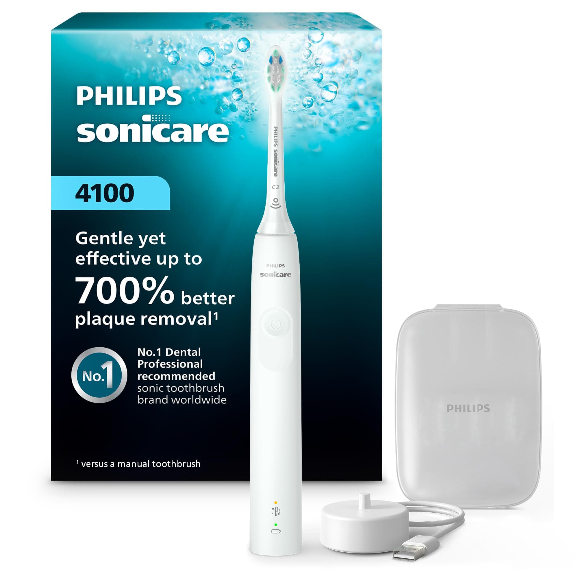 4100 Power Toothbrush, White, Plus Brush Head Case