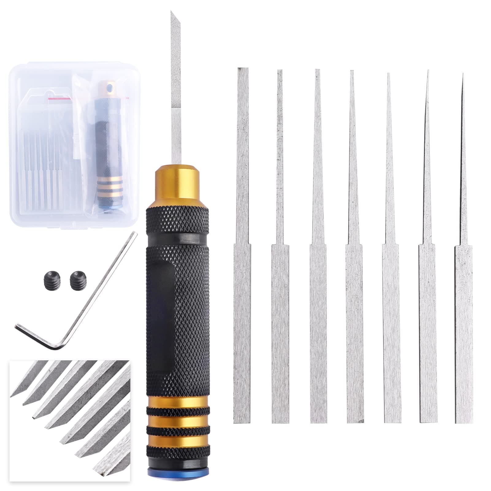 GoHobby Scribe Tool Chisel Set Model Scriber Carved Scribe line Hobby Cutting Tools for Carving Cutting Model Craft 7 Blades Kit with Handle