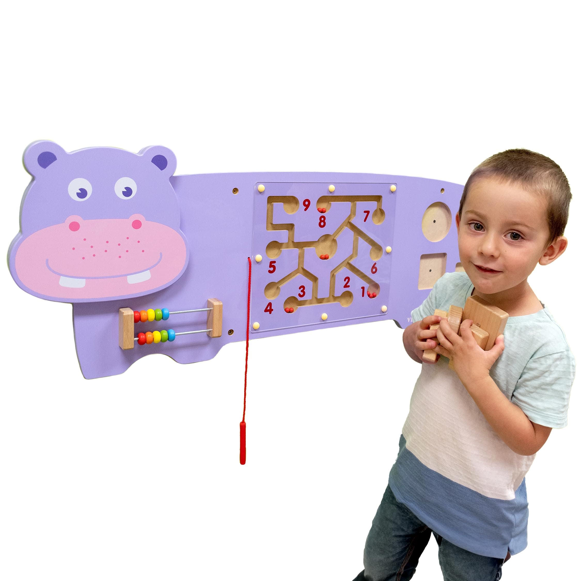 SPARK & WOW LEARNING ADVANTAGE Hippo Activity Wall Panel - 18m+ - Toddler Activity Center - Wall-Mounted Toy - Busy Board Decor for Bedrooms, Daycares and Play Areas