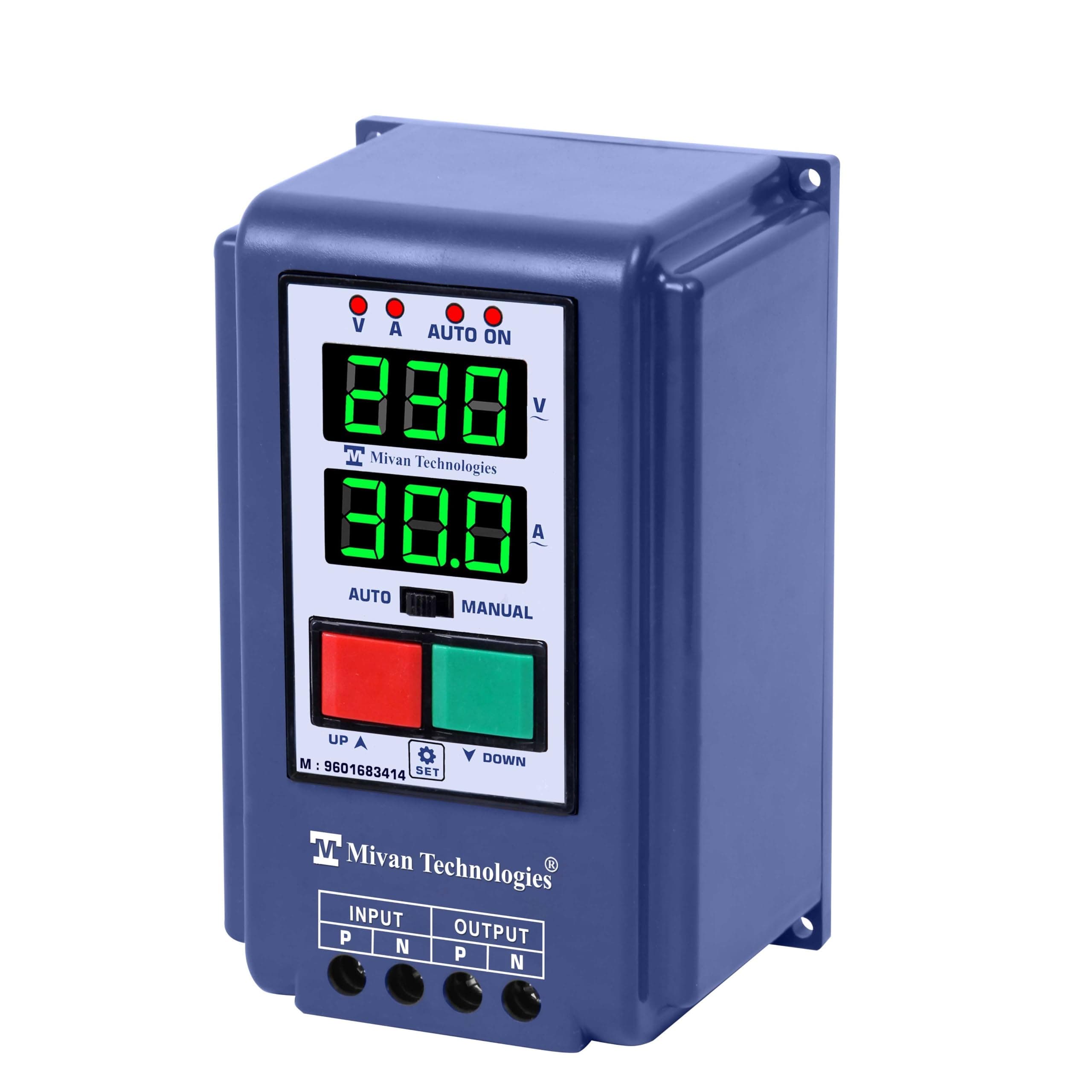 Mivan Technologies Single Phase Digital Dry Run Protection Relay with HV LV OL and Dry Run Protection Cyclic Timer, Suitable for All Single Phase Appliances, Up to 3 HP Motor, Blue Timer Relay