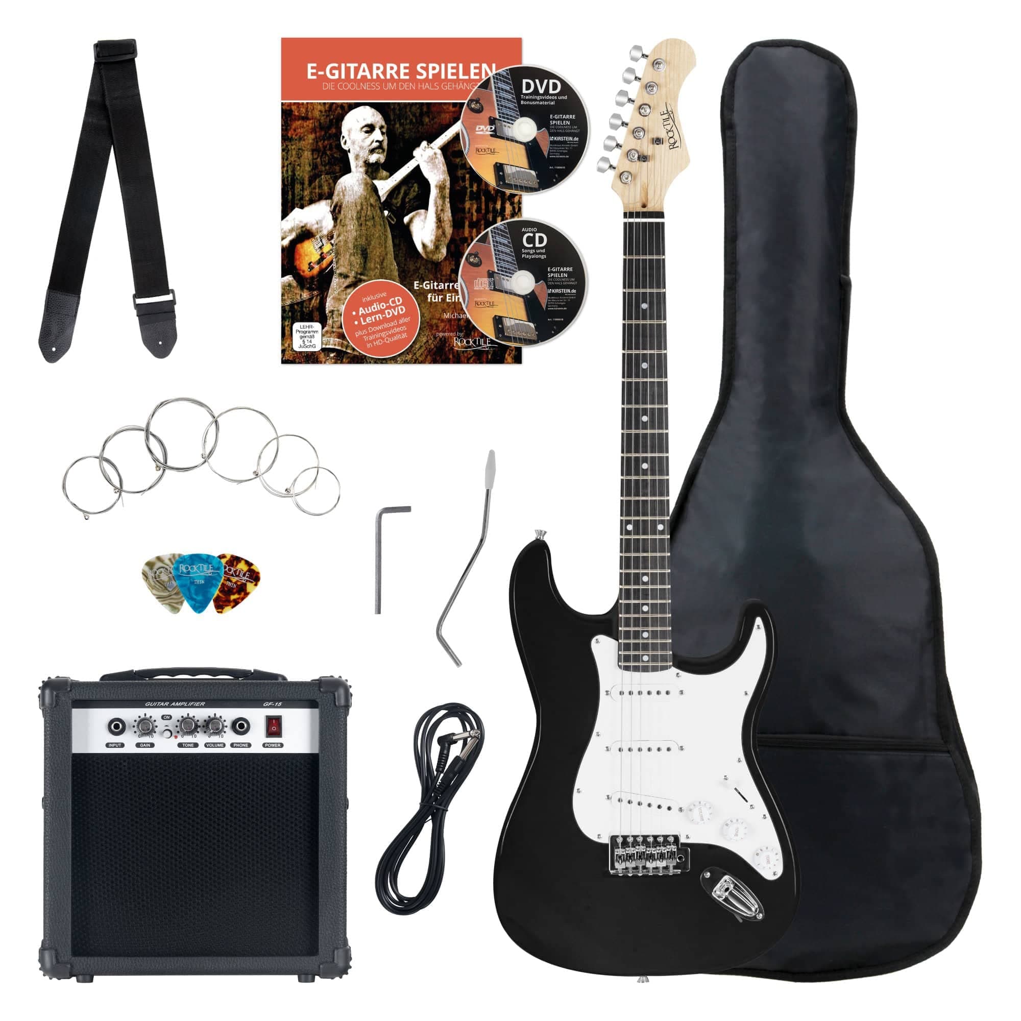 Rocktile Banger's Pack E-Guitar Set Black 8 Pieces
