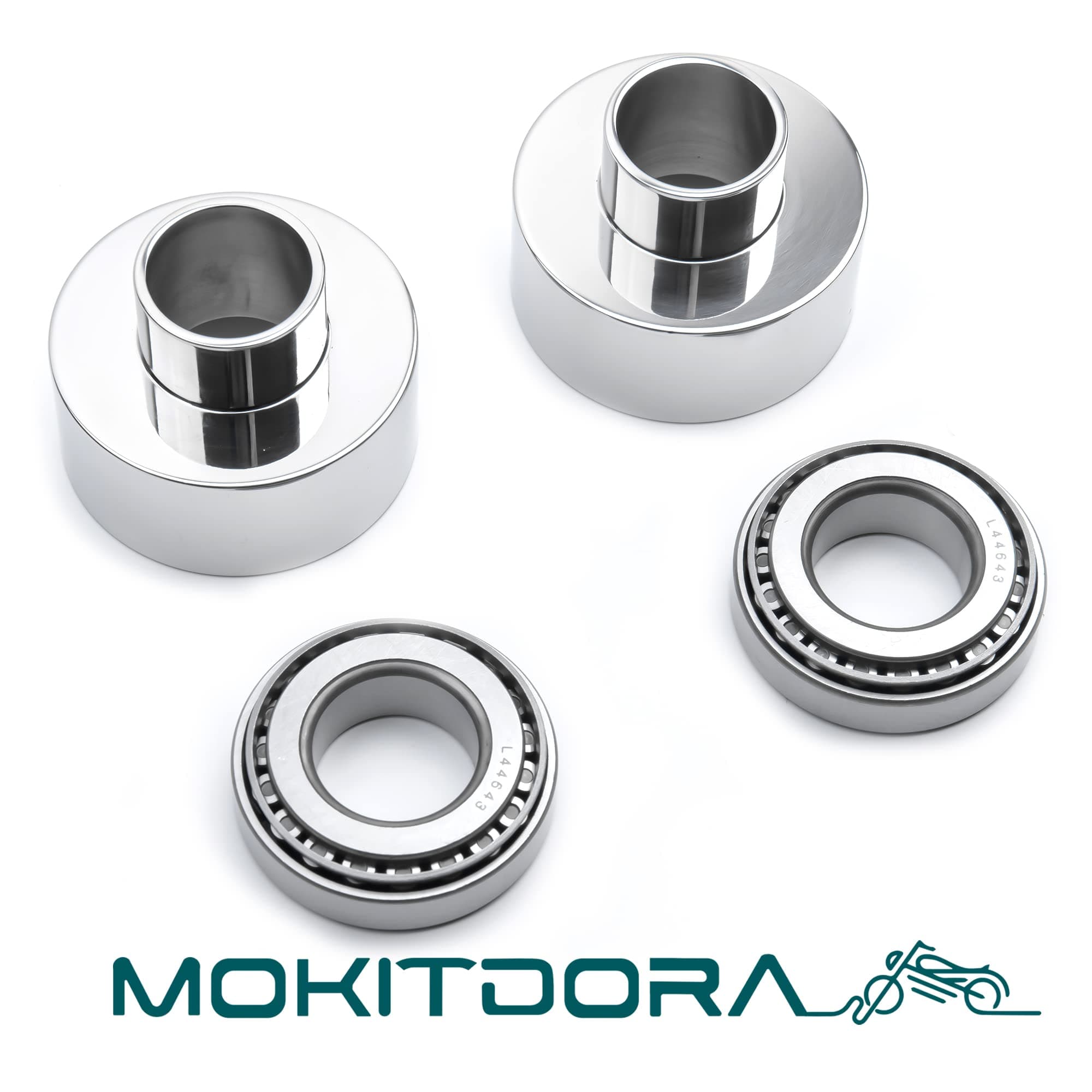 MoKitDoraMoKitDora Front Neck Cup Kit Conversion Front End 7/8" to 1" Evo for 1952-1981 Harley Sportster Ironhead Fork, Chrome