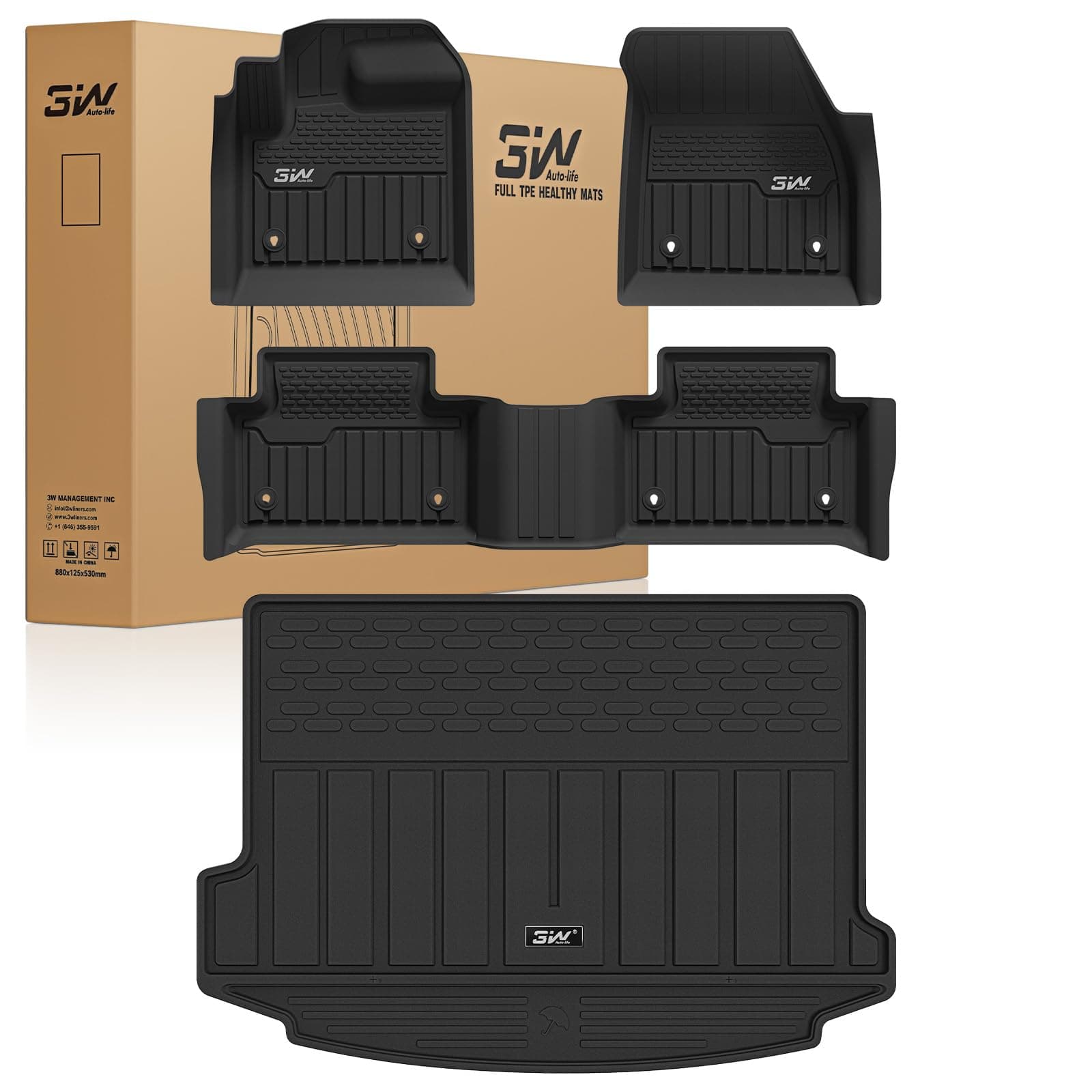 Floor Mats & Boot Liner Suitable for Range Rover EVOQUE S L551 2020-2024 TPE All-Weather Tailored Floor Mats 1-2 Rows and Boot Mat Complete Set Car Floor Mats