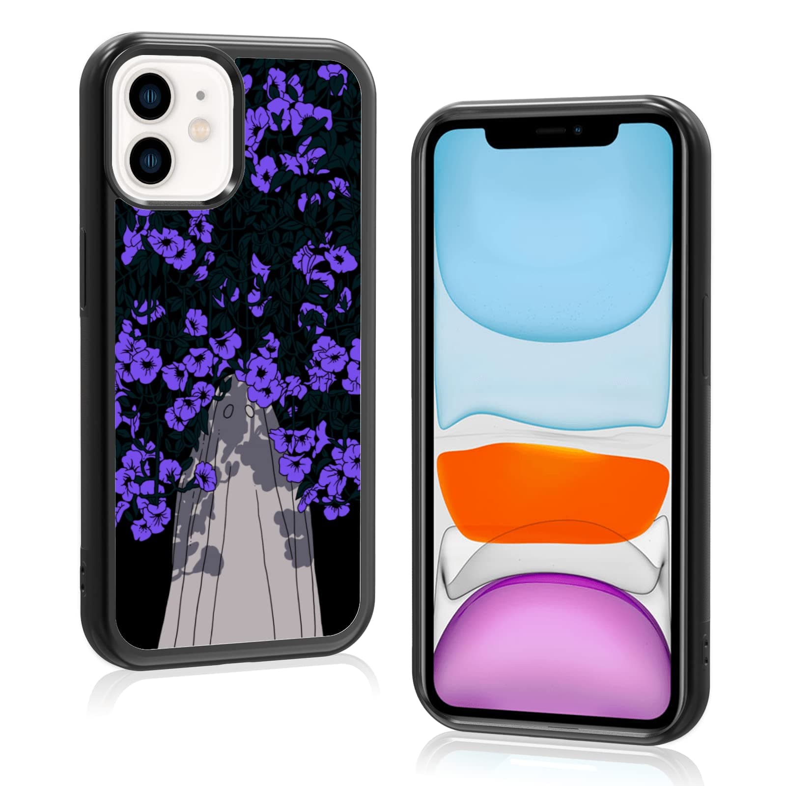 Halloween Ghost Phone Case for iPhone 11, Cool Pattern Aesthetic Purple Flowers iPhone 11 Case Cute Shockproof Protective Hard Cover Cell iPhone Case