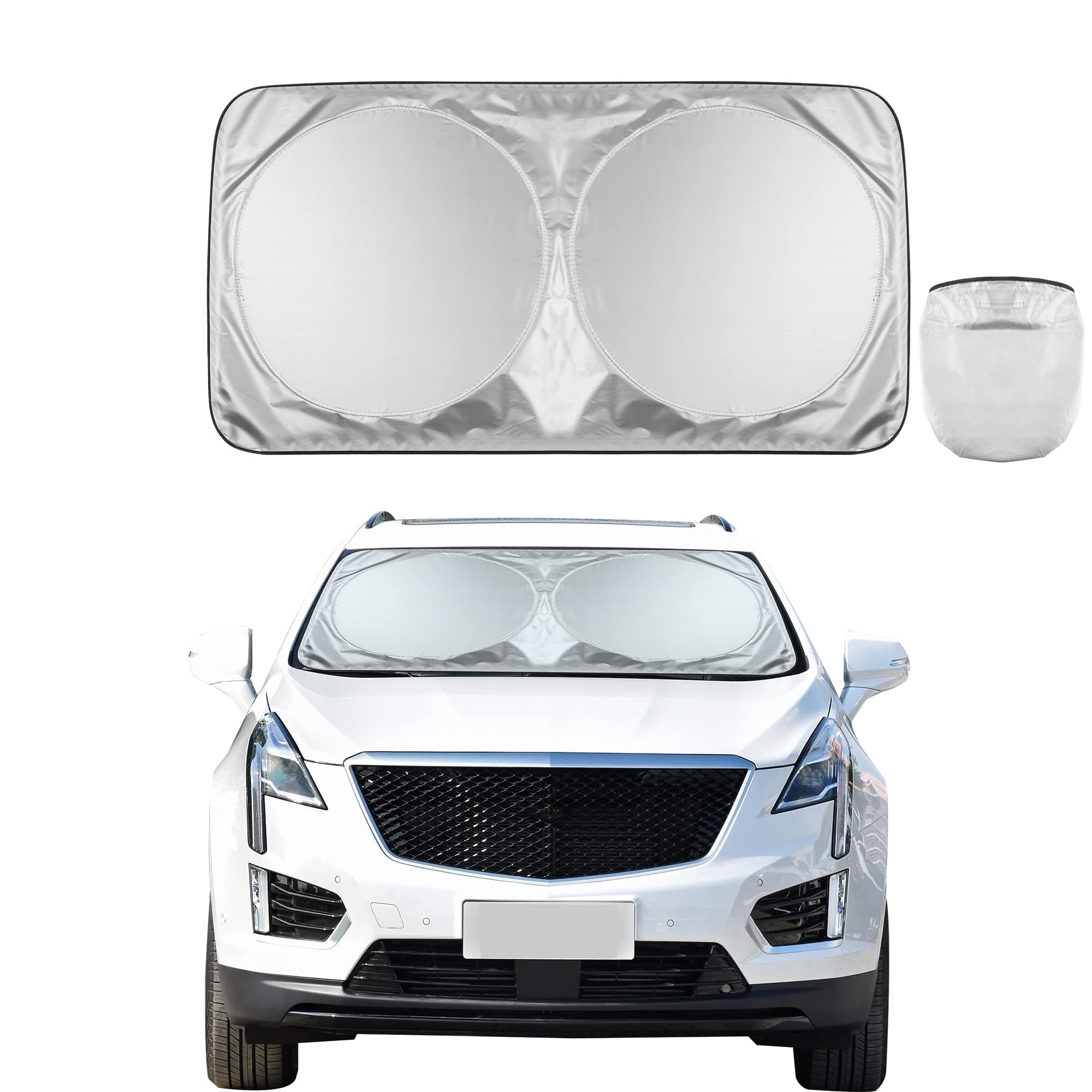 Foldable Car Windshield Sun Shade with Storage Pouch, Car Front Window Sun Visor for UV Rays and Sun Heat Protection, Protect and Cool Vehicle Interiors (Medium 59 x 31 in)