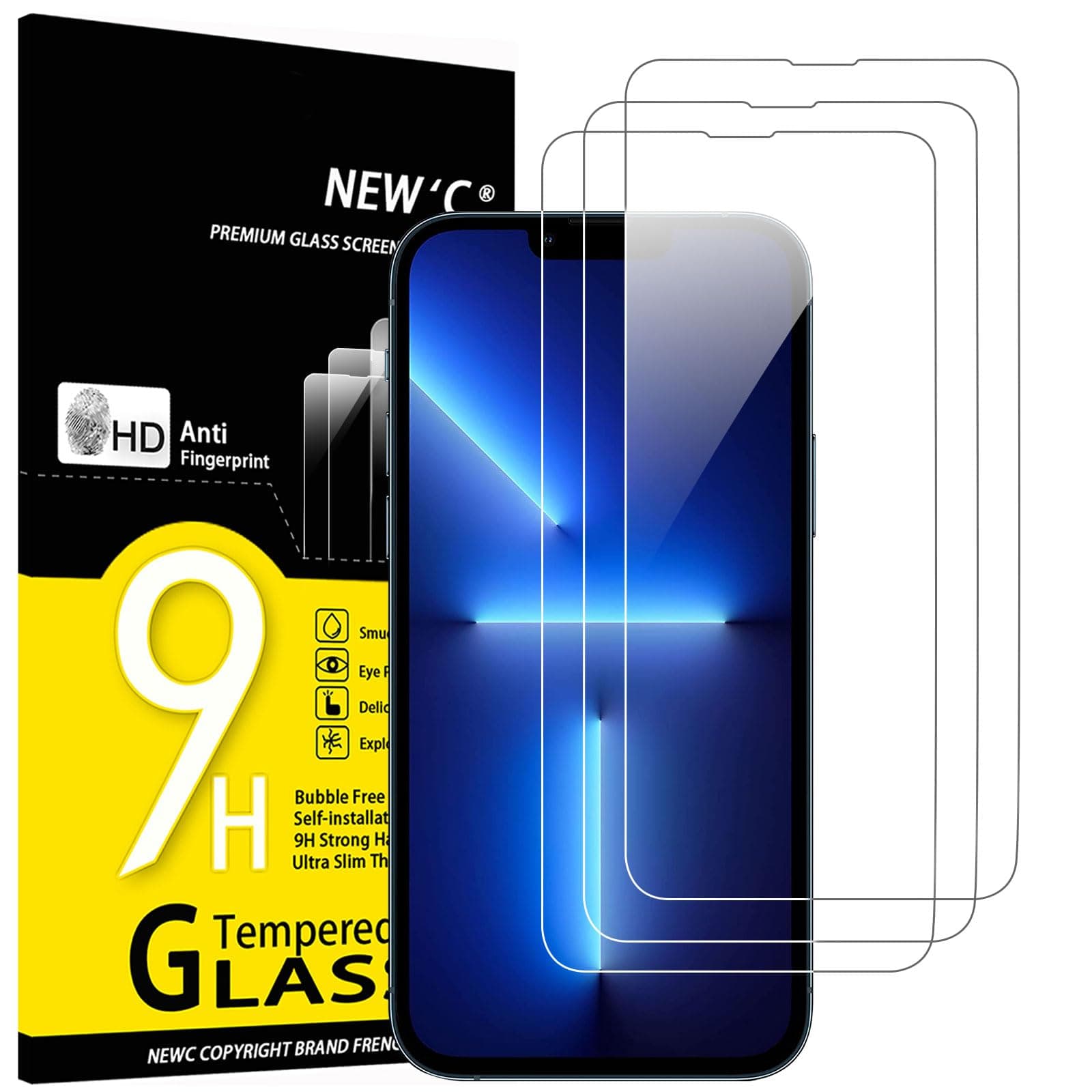 NEW'C [3 Pack Designed for iPhone 13 Pro Max, iPhone 14 Plus (6,7") Screen Protector Tempered Glass, Case Friendly Anti Scratch Bubble Free Ultra Resistant