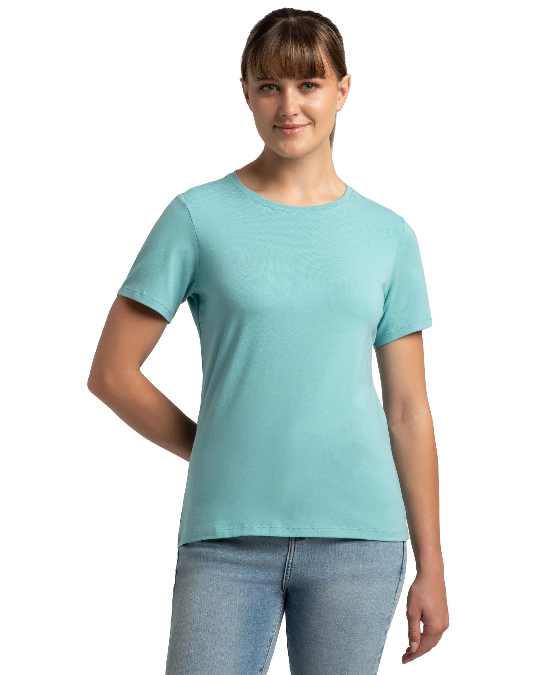1515 Women's Super Combed Cotton Elastane Stretch Regular Fit Solid Round Neck Half Sleeve T-Shirt