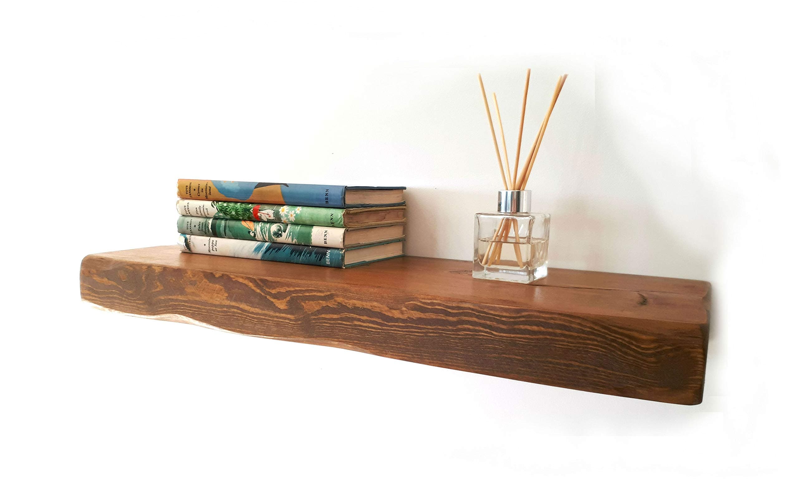 FLOATING SHELVES RECLAIMED SOLID WOOD RUSTIC WALL SHELF IN MEDIUM OAK FINISH 2 FT LONG - PERFECT FOR LIVING ROOM, KITCHEN, BATHROOM, OFFICE
