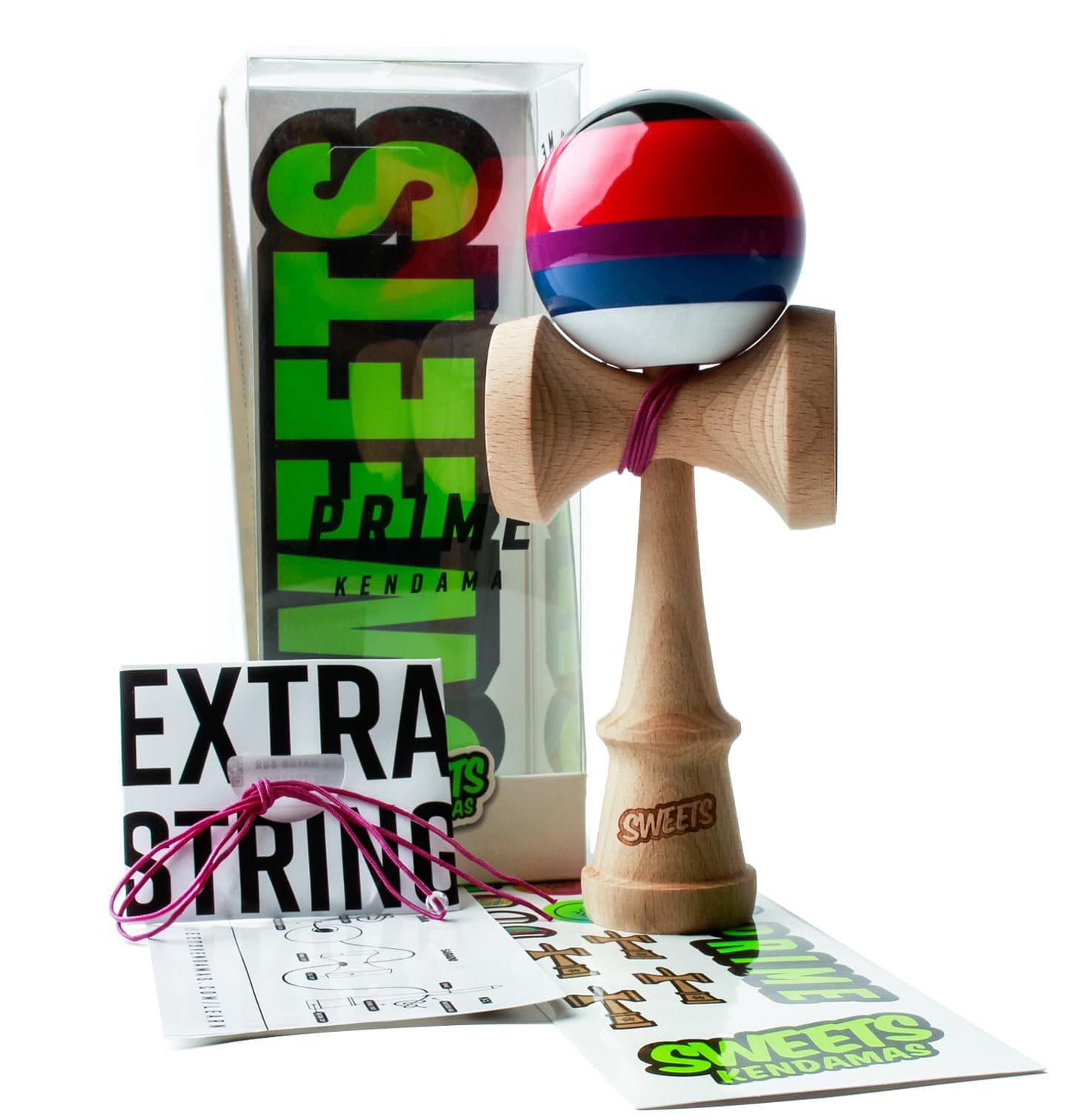 5-Stripe Boost Kendama - Improves Hand Eye Coordination, Reflexes, All Levels, Stripe Design, Extra String Accessory Gift Bundle (Slushy)