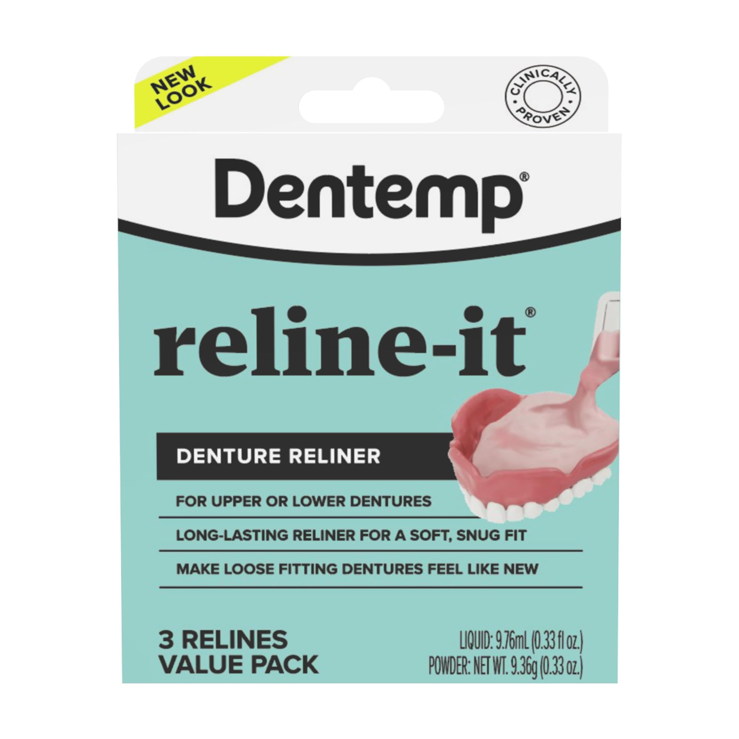 Dentemp Denture Reline Kit Value Pack - Advanced Formula Reline It Denture Reliner - Denture Kit for Repairing and Tightening Both Upper and Lower Dentures (3 Lines)