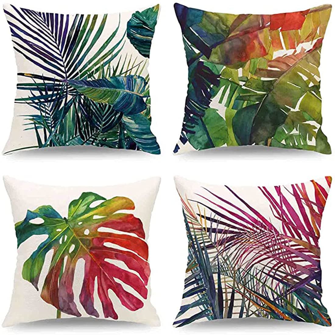 KASTWAVE Waterproof Tropical Leaf Throw Pillow Covers Set - 4 Pack, 18x18" Decorative Cushion Covers for Outdoor Patio, Garden, Living Room, and Farmhouse Decor